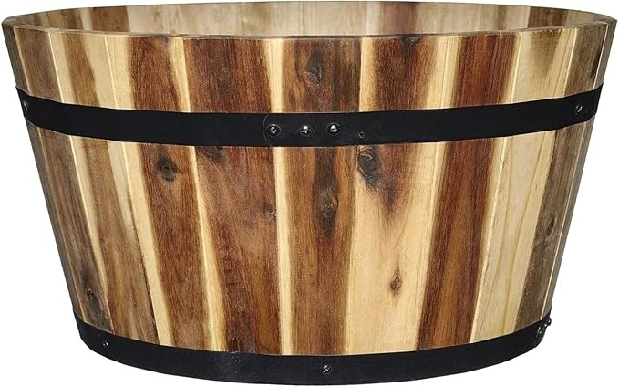 Classic Home and Garden 110024 Whiskey Barrel Planter, 1 Pack, Acacia