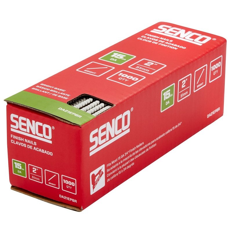 Senco Finish Nail Strip, 2 in. L, 15 ga., Steel, Bright Basic/Sencote, Brad Head