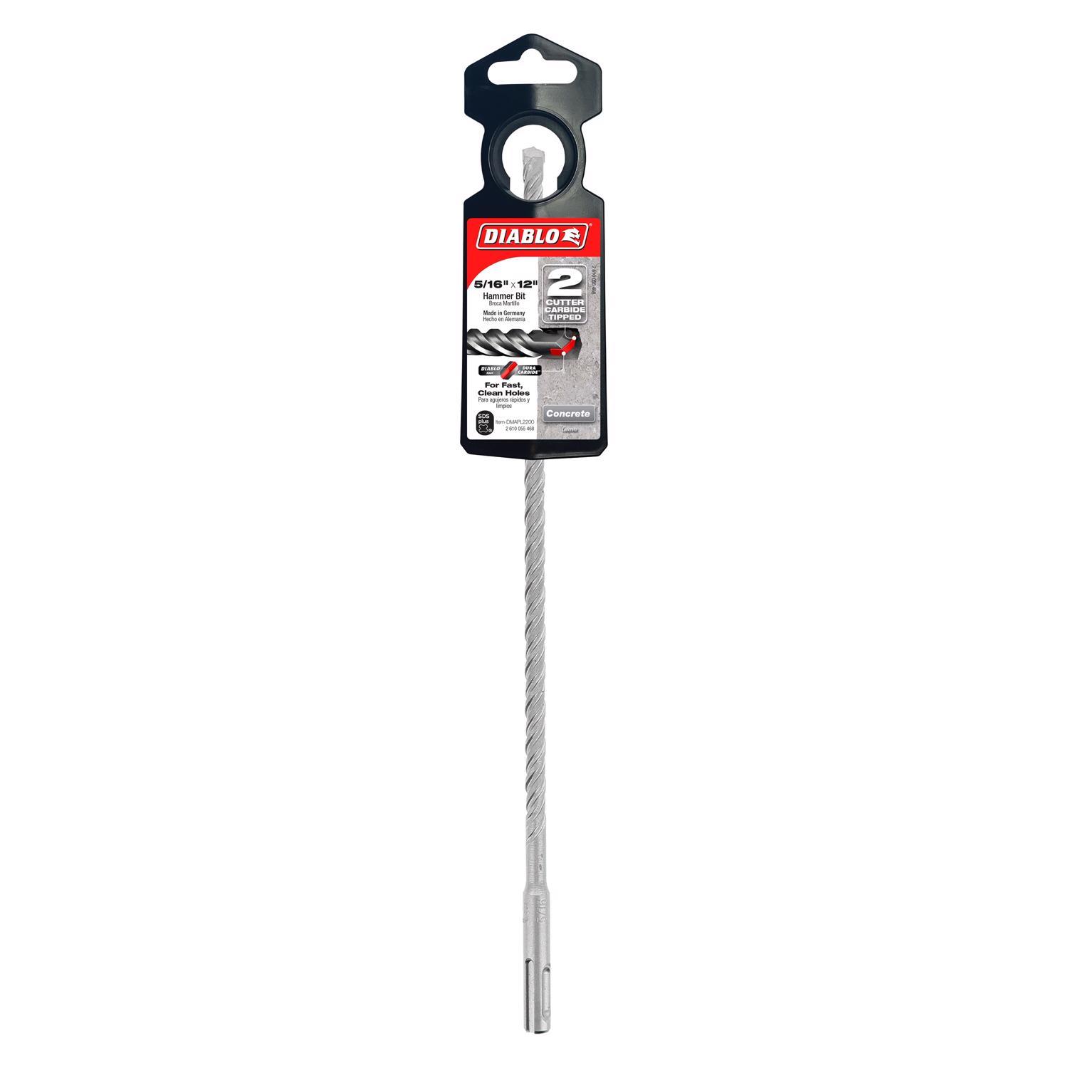 Diablo 3/8 in. X 6 in. L Carbide Tipped 2-Cutter Hammer Drill Bit SDS-Plus Shank 1 pk