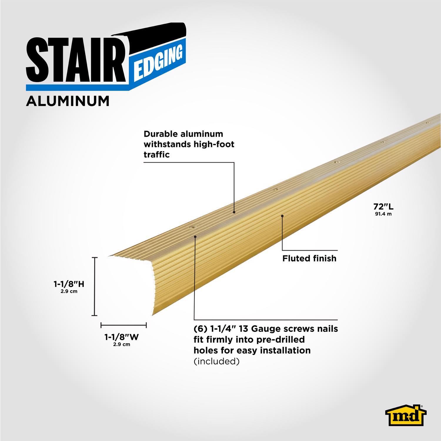 M-D Building Products 1.125 in. H X 1.125 in. W X 72 in. L Prefinished Satin Brass Aluminum Stair Ed
