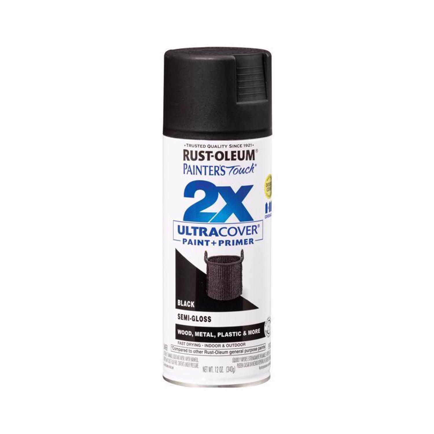 Rust-Oleum Painter's Touch 2X Ultra Cover Semi-Gloss Black Paint+Primer Spray Paint 12 oz