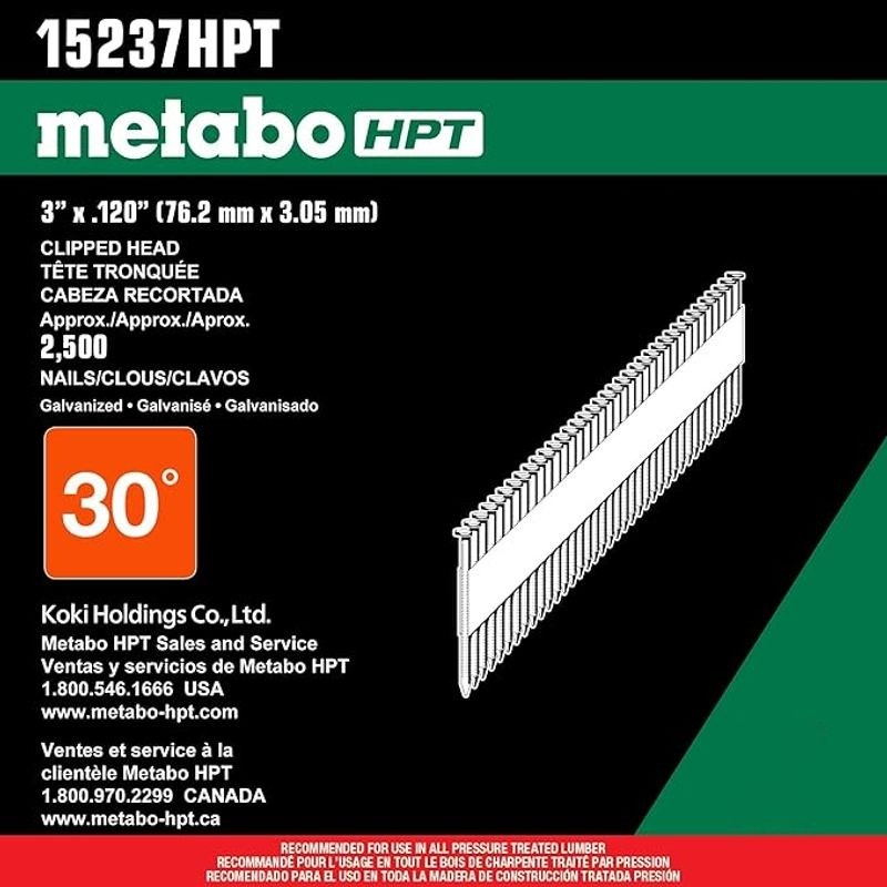 Metabo HPT Framing Nails, 3in. x 0.120in., Hot Dipped Galvanized, 2500 Count