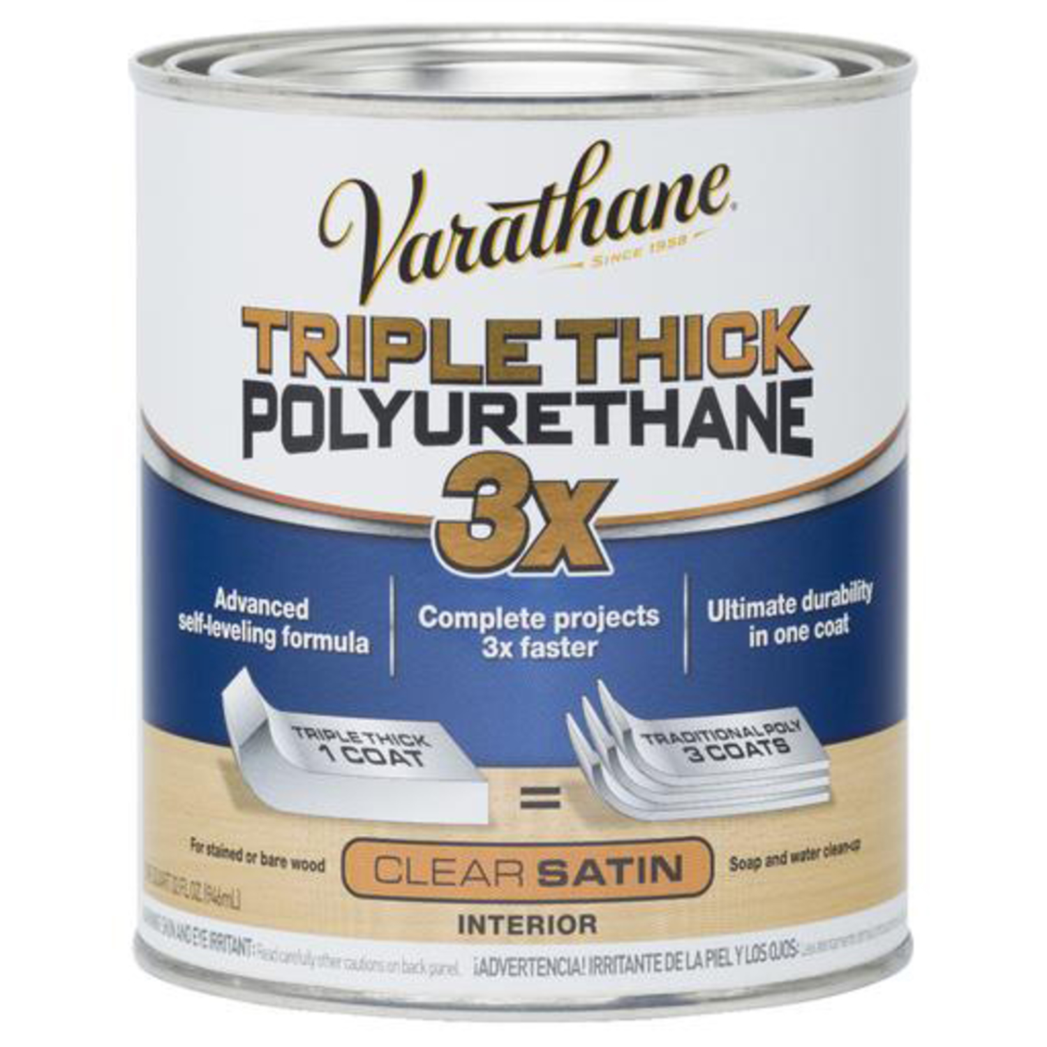 Varathane Transparent Satin Clear Water-Based Polyurethane/Acrylic Triple Thick Polyurethane 1 qt