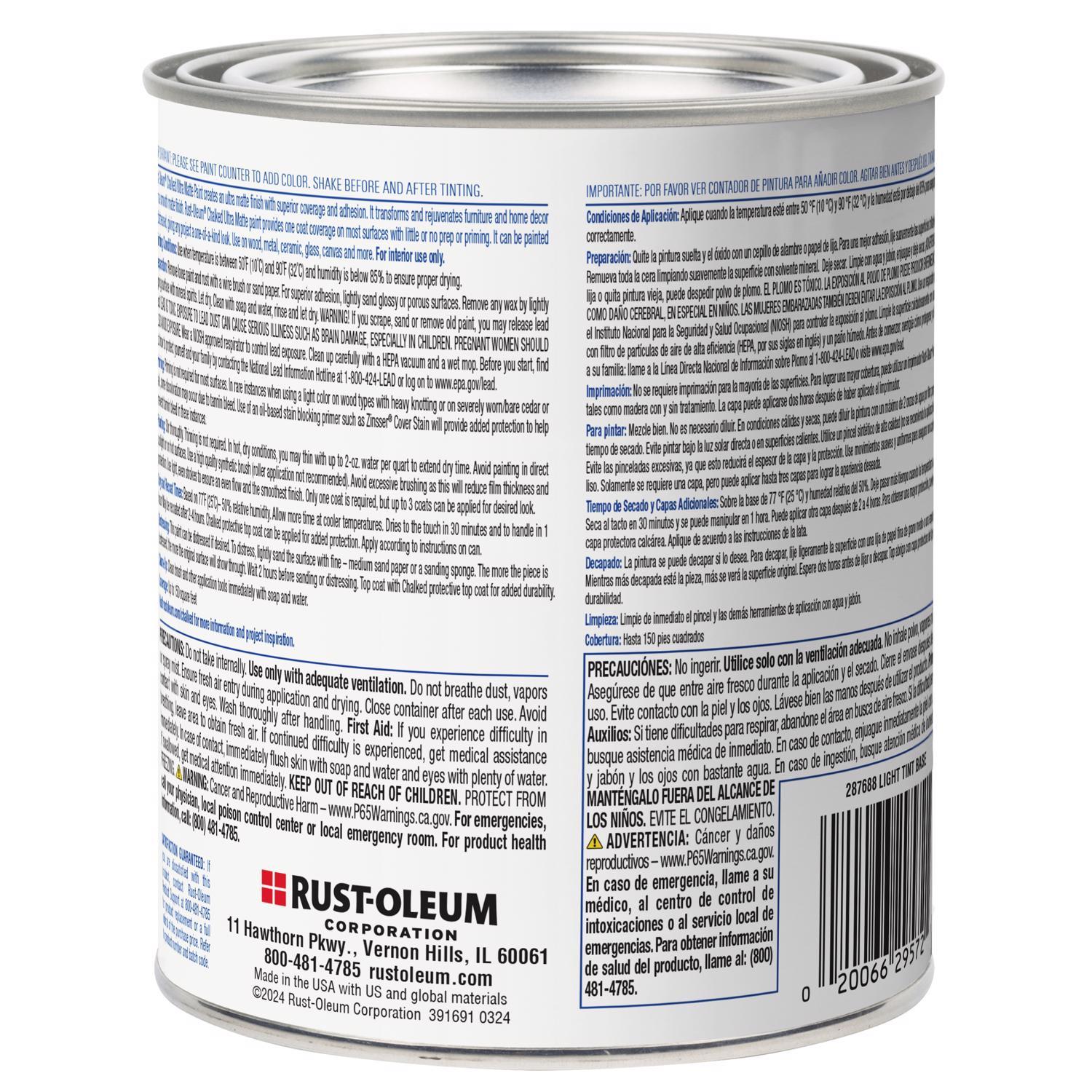 Rust-Oleum Chalked Ultra Matte Light Tint Base Water-Based Acrylic Chalk Paint 30 oz