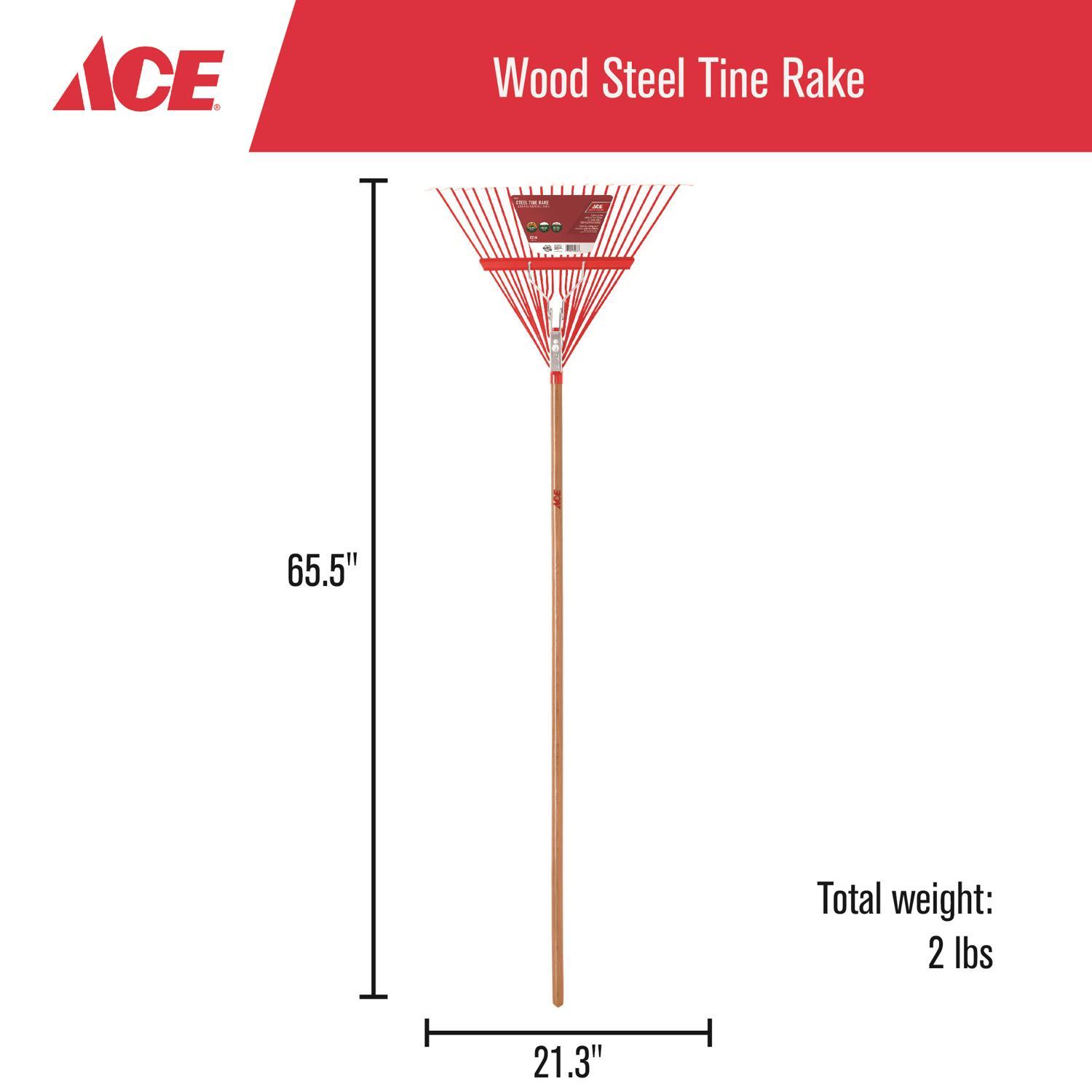 Ace 64.5 in. 22 Tine Steel Rake Wood Handle
