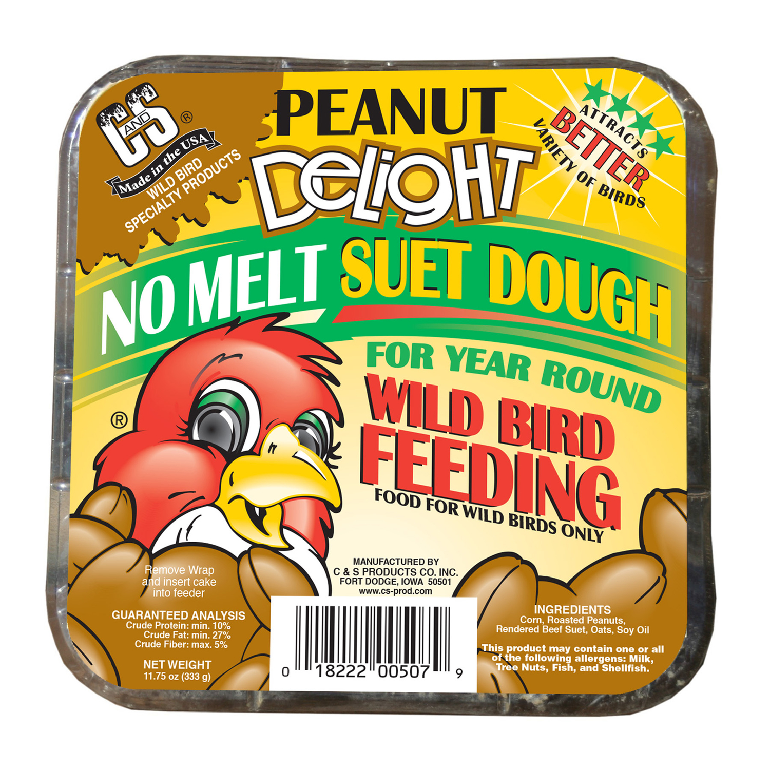C&S Products Peanut Delight Assorted Species Beef Suet Wild Bird Food 11.75 oz