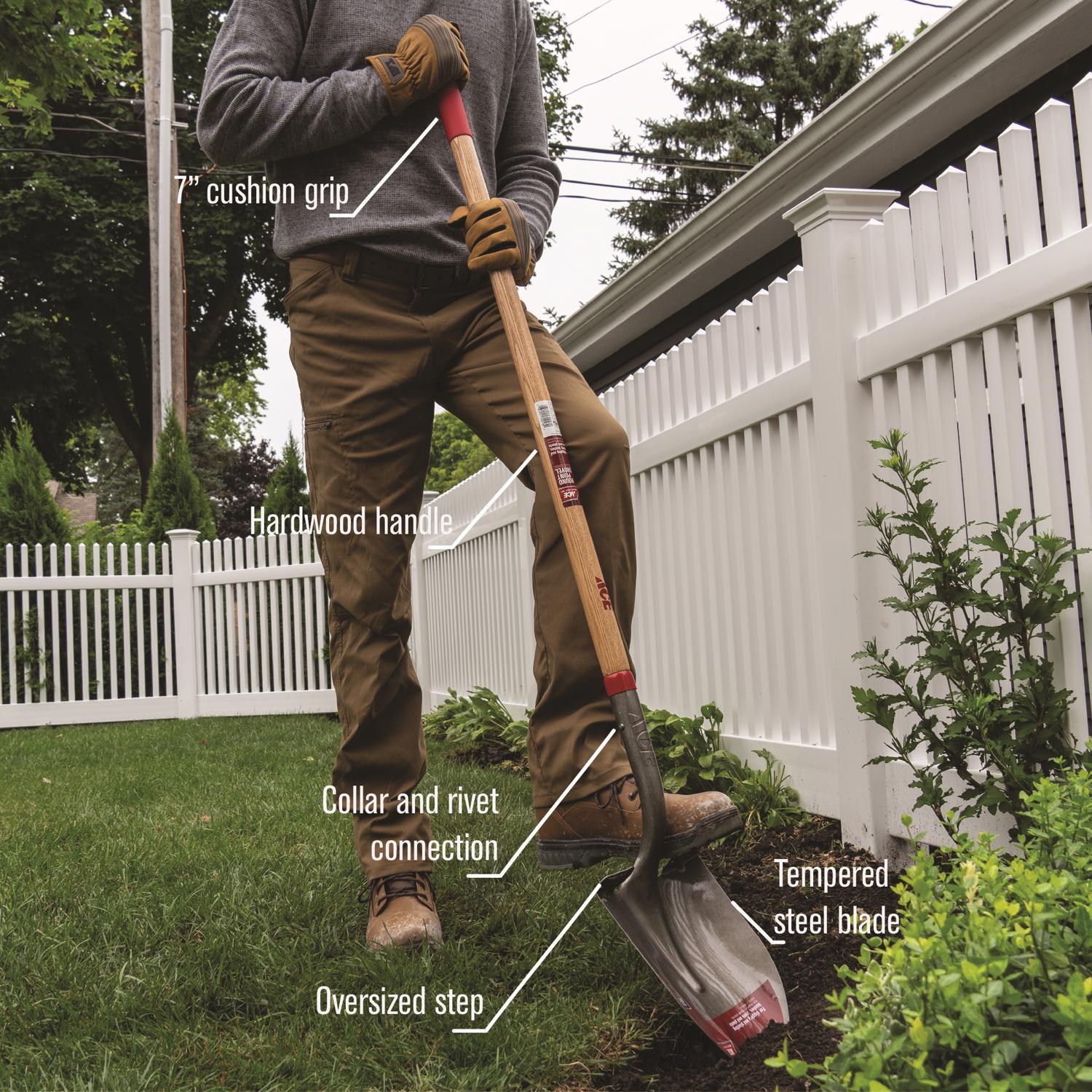 Ace 58 in. Steel Round Digging Shovel Wood Handle