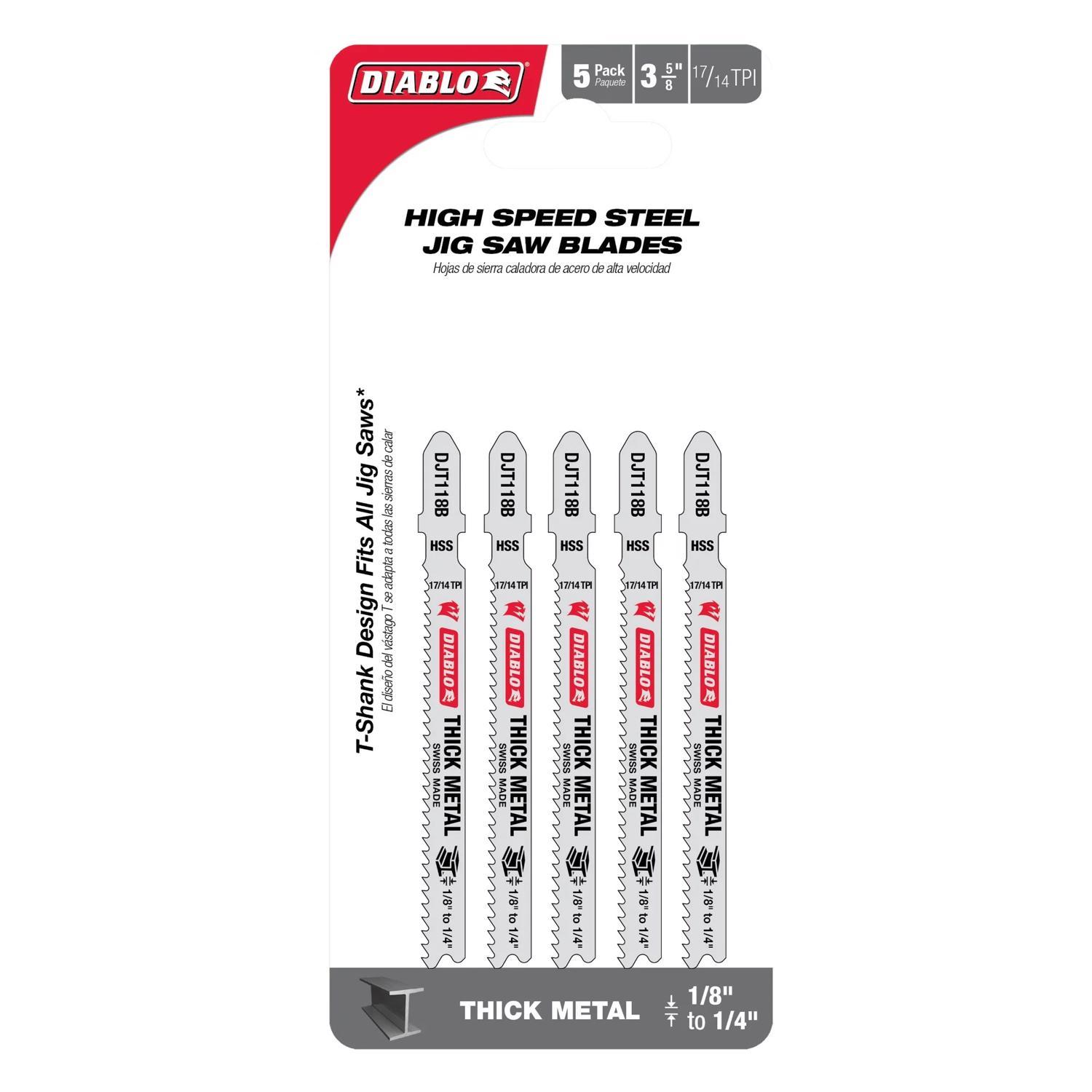 Diablo 3-5/8 in. High Speed Steel T-Shank Thick Metal Jig Saw Blade 17/14 TPI 5 pk
