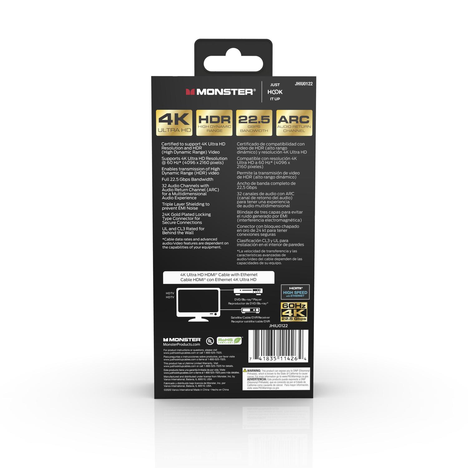 Monster Just Hook It Up 3 ft. L HDMI Cable With Ethernet 4K Ultra HD