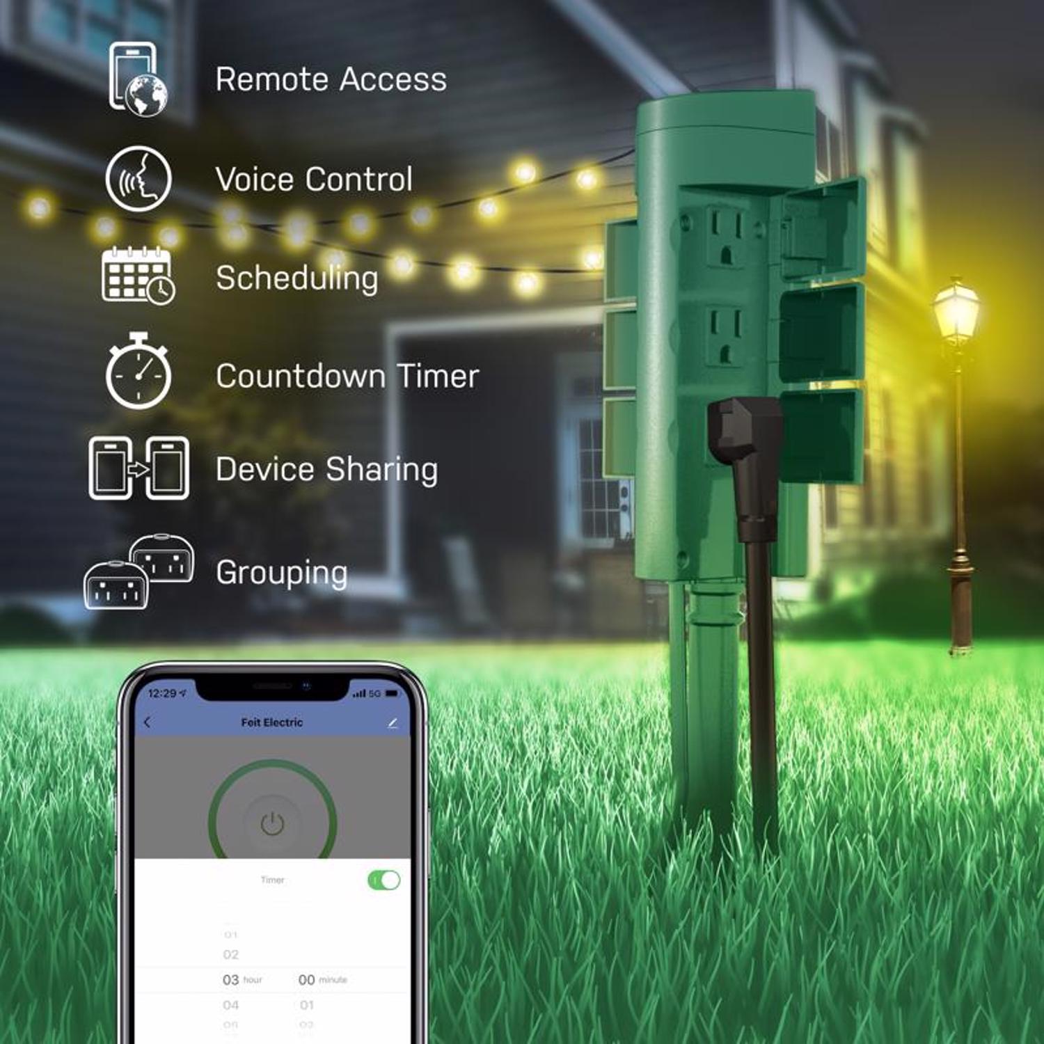 Feit Smart Home Outdoor 6 ft. L Green Smart-Enabled Outlet Stake 14/3