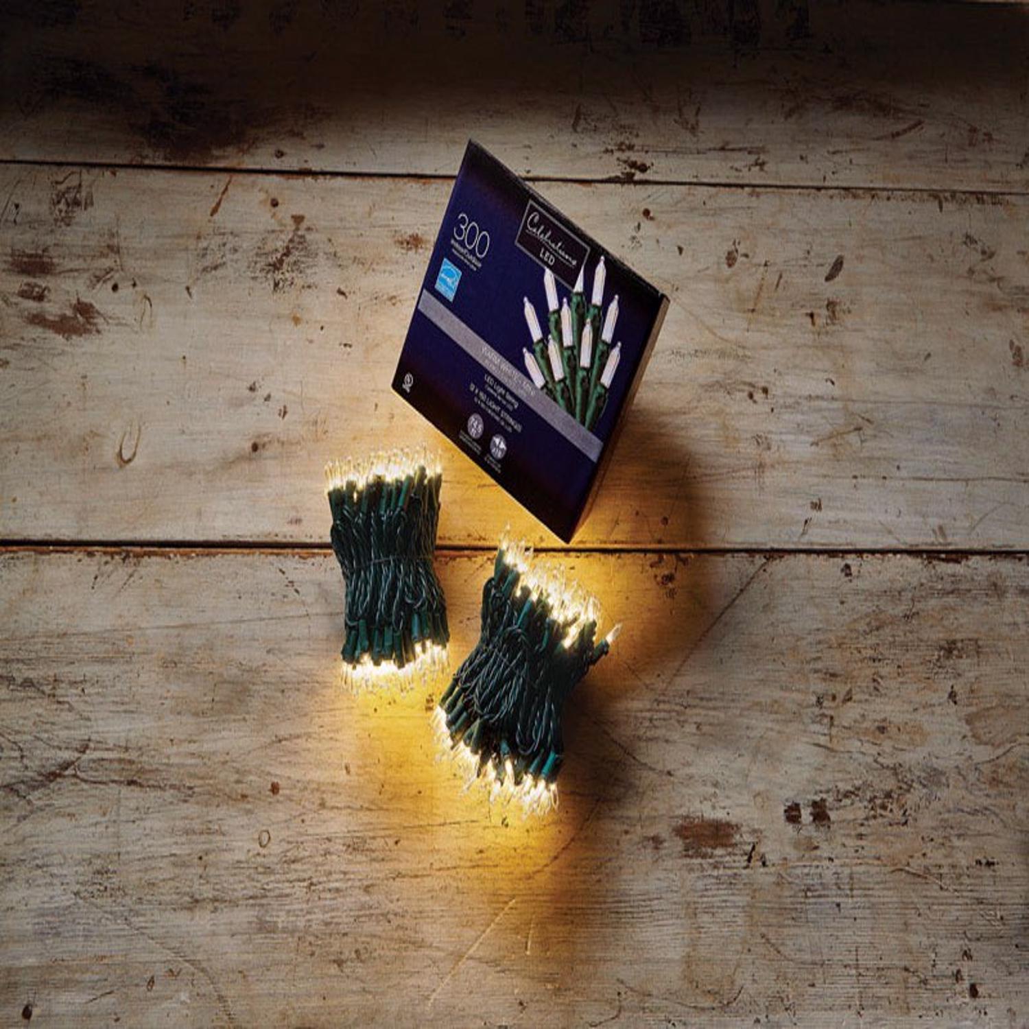 Celebrations Blue LED Mini Warm White 300 ct String Christmas Lights 74.5 ft.