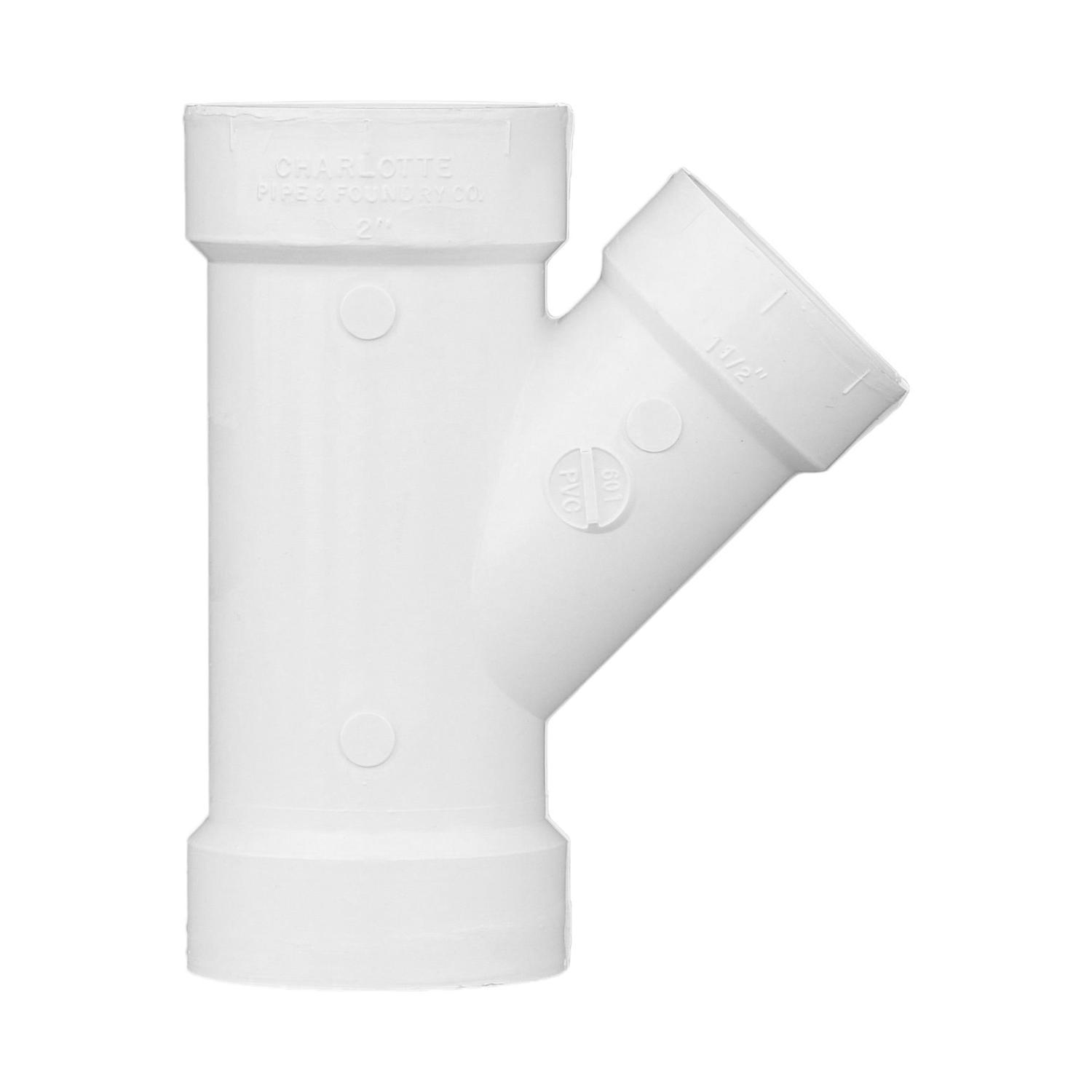 Charlotte Pipe Schedule 40 1-1/2 in. Hub X 2 in. D Hub PVC Reducing Wye 1 pk