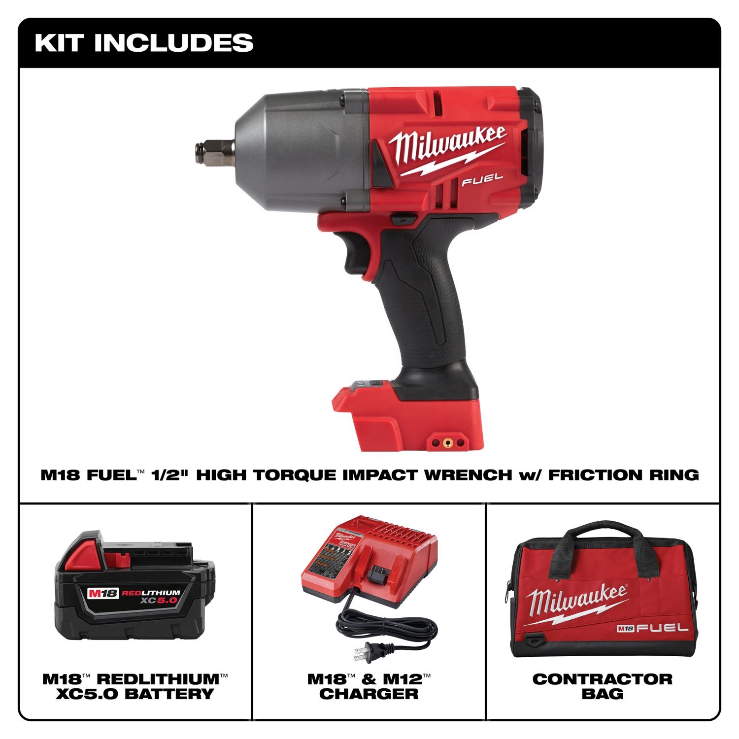Milwaukee M18 FUEL 18 V 1/2 in. Cordless Brushless Impact Wrench Kit (Battery & Charger)