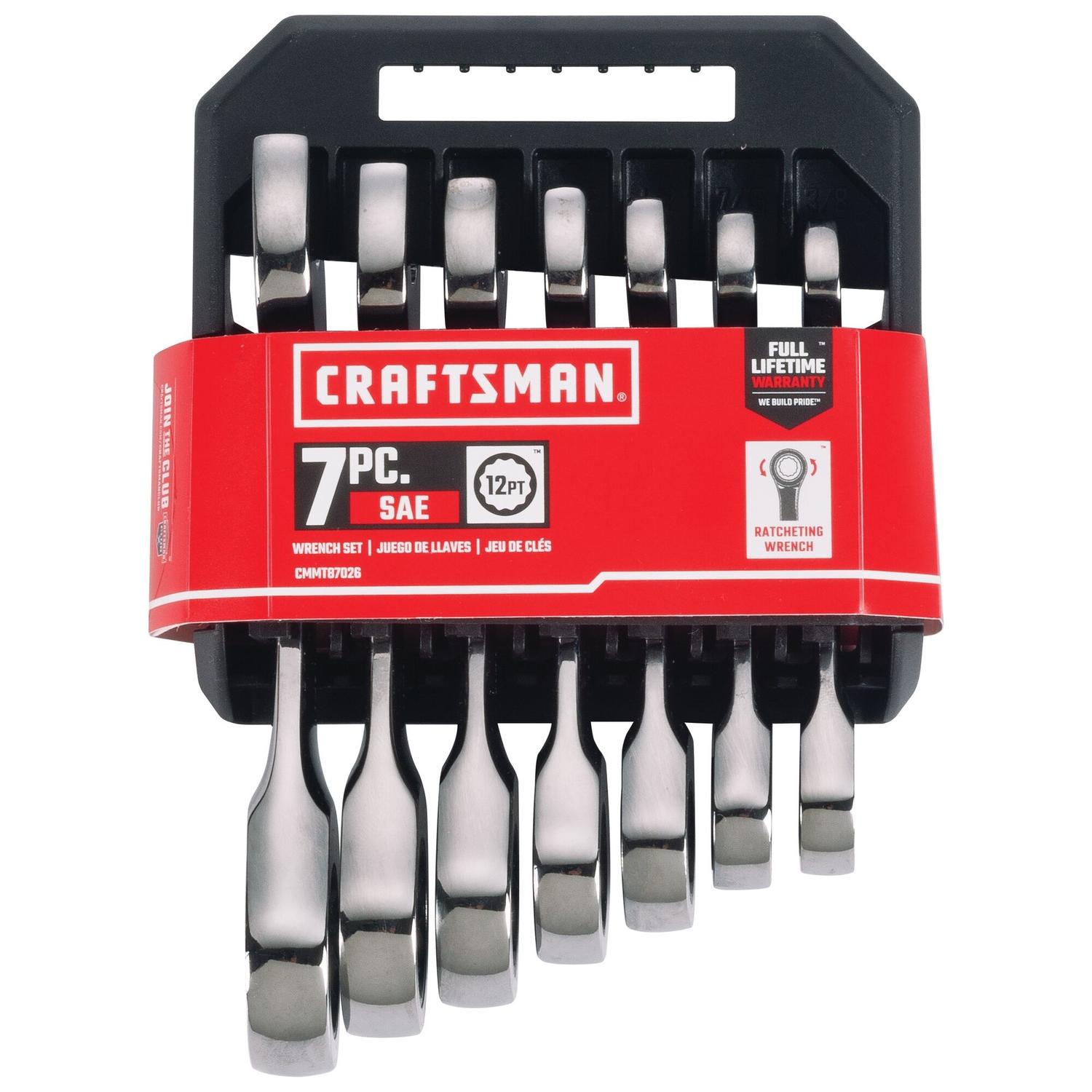 CRAFTSMAN SAE Stubby Ratcheting Combination Wrench Set 7 pc