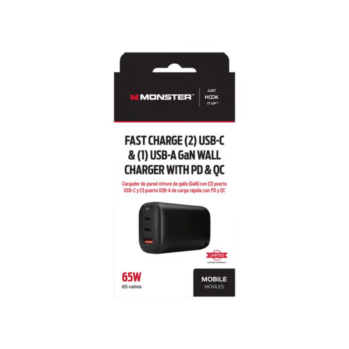 Monster Just Hook It Up 2 Port USB C/1 Port USB A w/PD & QC 1 Pack