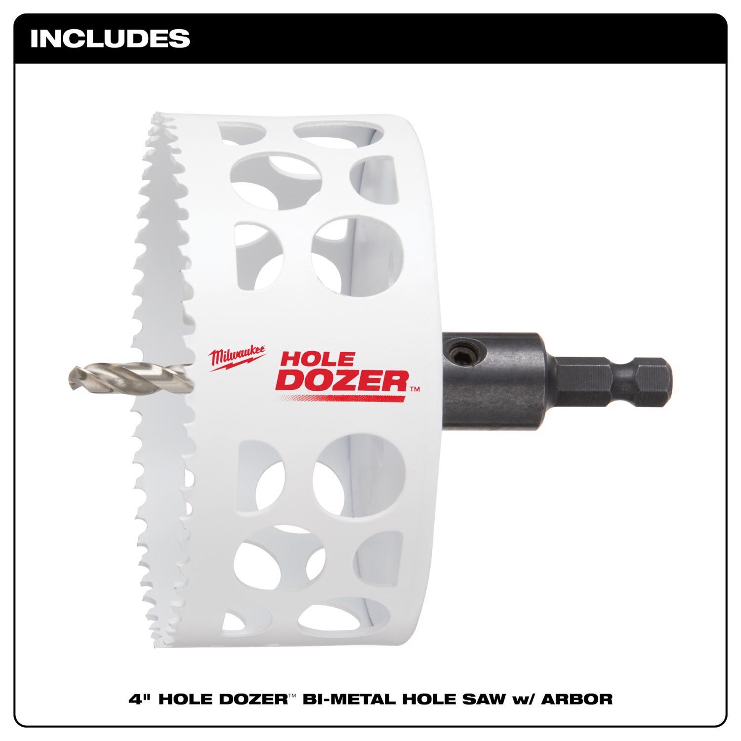 Milwaukee Hole Dozer 4 in. Bi-Metal 2 in. L X 3/8 in. D Hole Saw with Arbor and Pilot Bit Arbor Incl