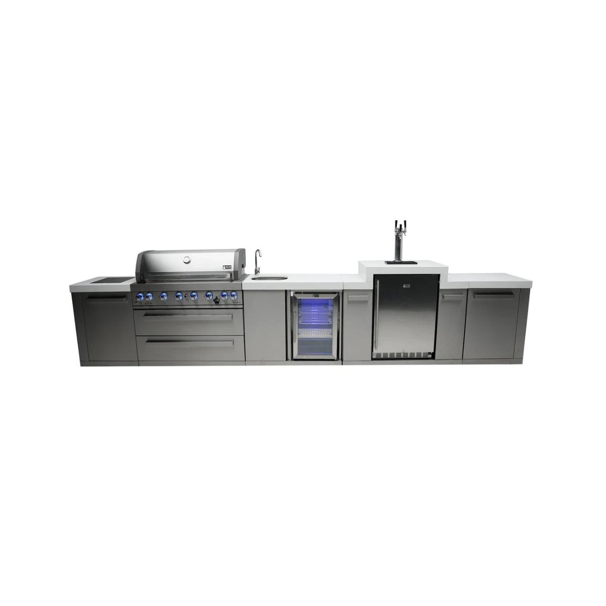 Mont Alpi 805 Island with Beverage Center and Kegerator / 6-Burner Grill, 2 Infrared Burners, Sink, Fridge, 3 Beer Taps, Stainless Steel