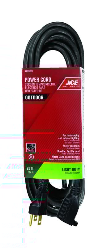 Ace Outdoor 25 ft. L Black Extension Cord 16/3 SJTW