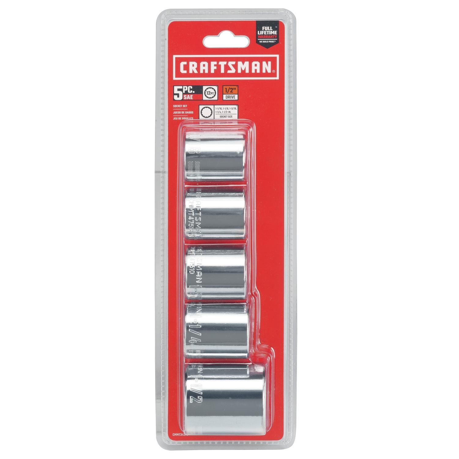Craftsman 1-1/2 in. X 1/2 in. drive SAE 12 Point Standard Socket Set 5 pc
