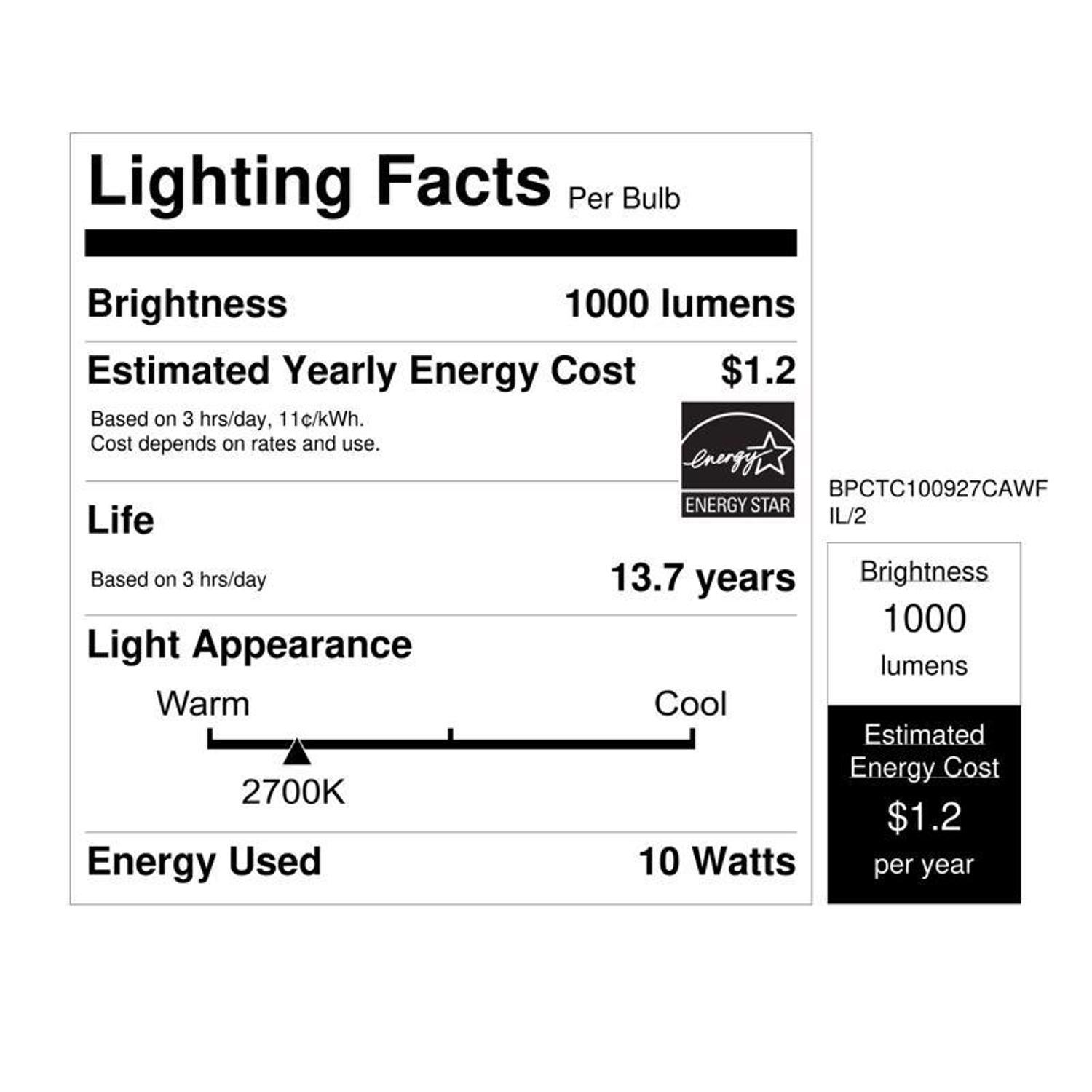 Feit White B10 E12 (Candelabra) Filament LED Bulb Soft White 100 Watt Equivalence 2 pk