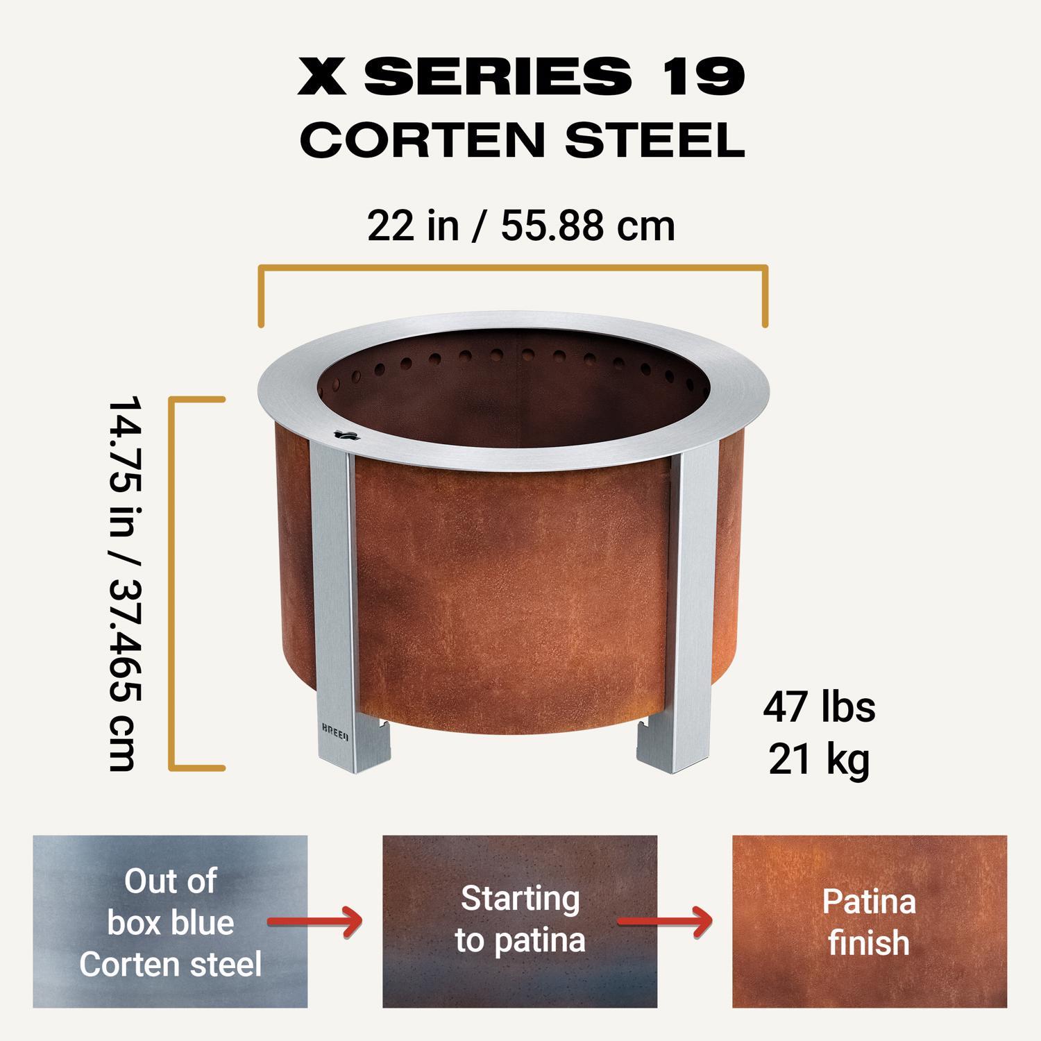 Breeo X Series 19 in. W Corten Steel Outdoor Round Wood Fire Pit