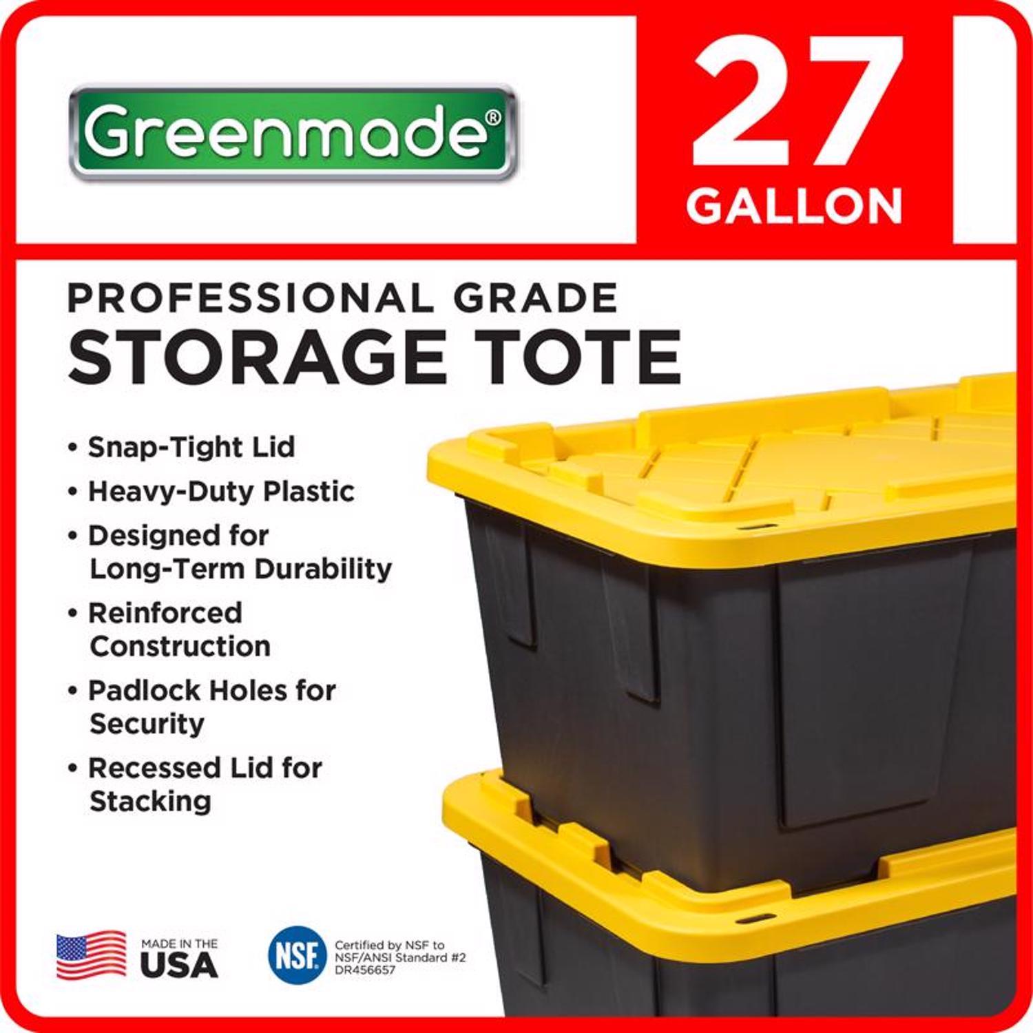 Greenmade 27 gal Black/Yellow Snap Lock Storage Box 14.7 in. H X 20.4 in. W X 30.4 in. D Stackable