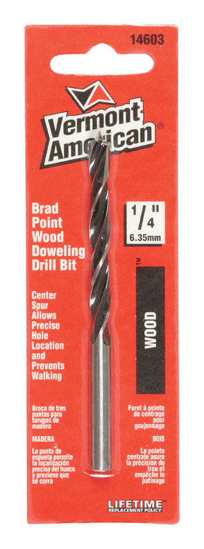 Vermont American Steel Reduced Shank 1/4 in. Dia. x 3-15/16 in. L Brad Point Drill Bit 1 pc.