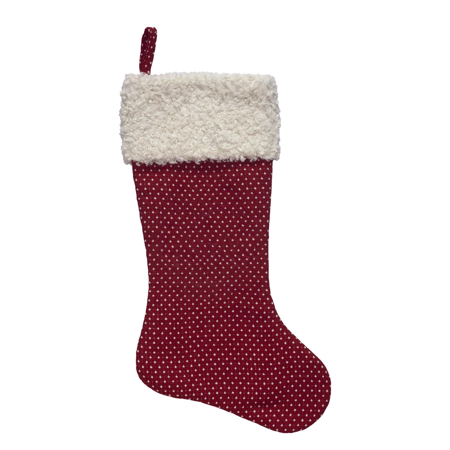 Dyno Red/White Dot with Sherpa Cuff Christmas Stocking 20 in.