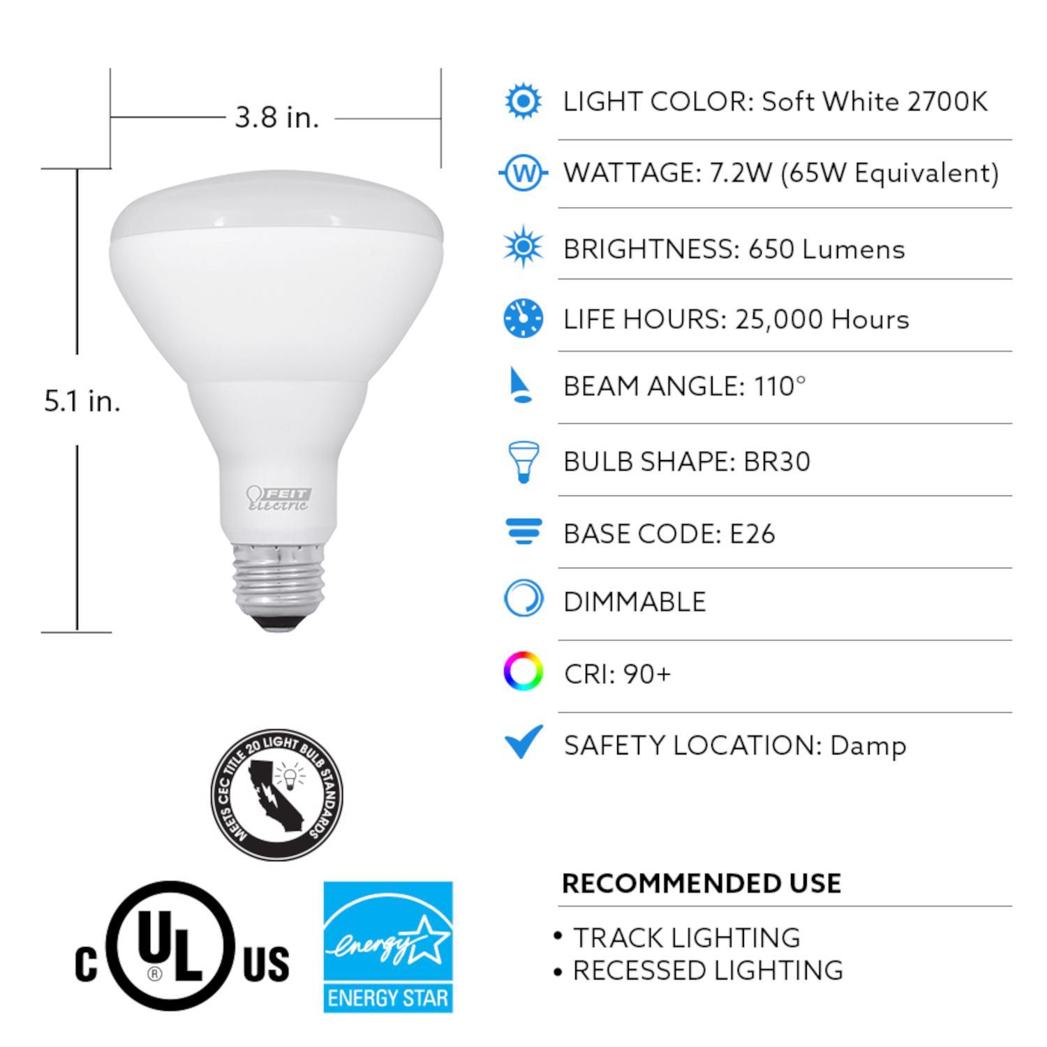 Feit Enhance BR30 E26 (Medium) LED Bulb Soft White 65 Watt Equivalence 3 pk