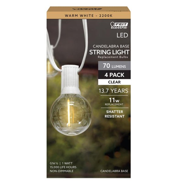 Feit Filament LED Bulb Warm White 11 Watt Equivalence G16.5 E12 (Candelabra) 