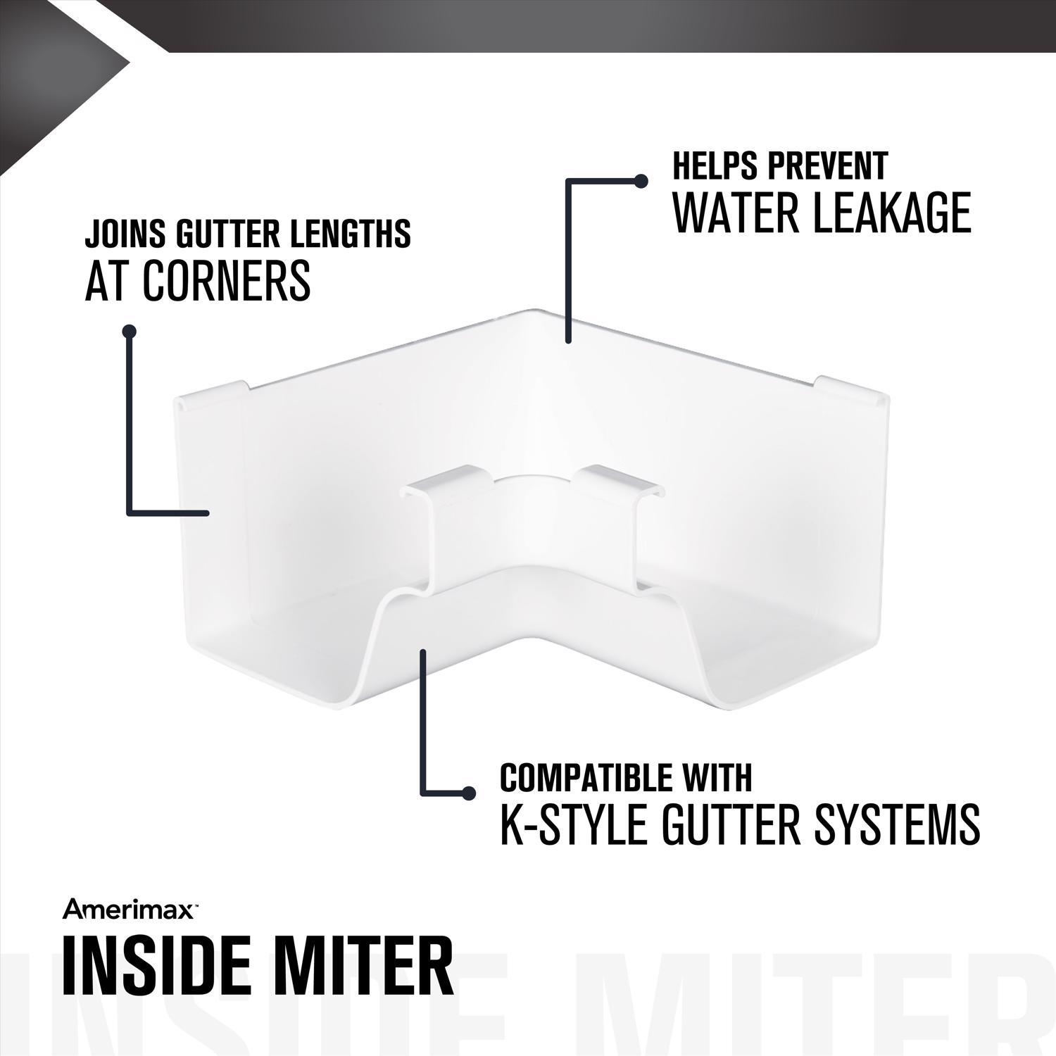 Amerimax 5 in. W X 6.25 in. L White Vinyl K Inside Miter