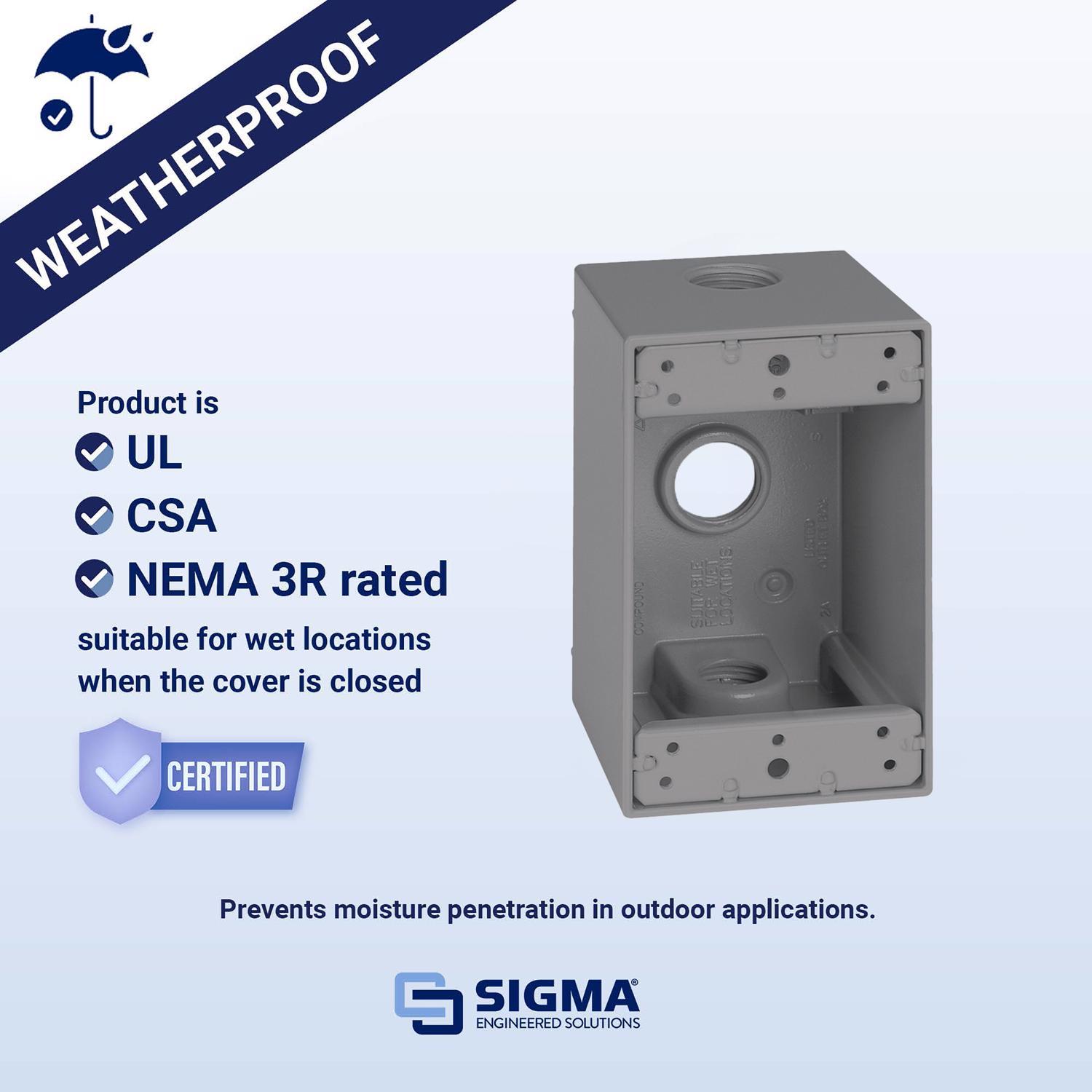 Sigma Engineered Solutions New Work 25.5 cu in Rectangle Metallic 1 gang Weatherproof Box Gray
