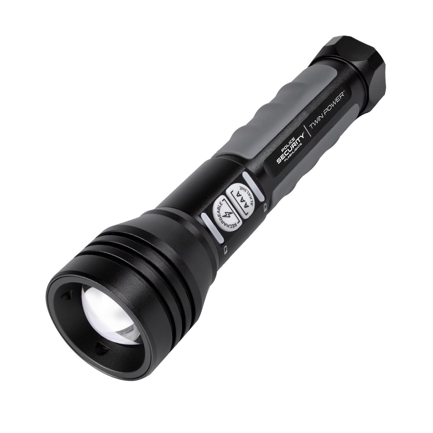 Police Security Twin Power 1000 lm Black LED Rechargeable Flashlight AAA Battery