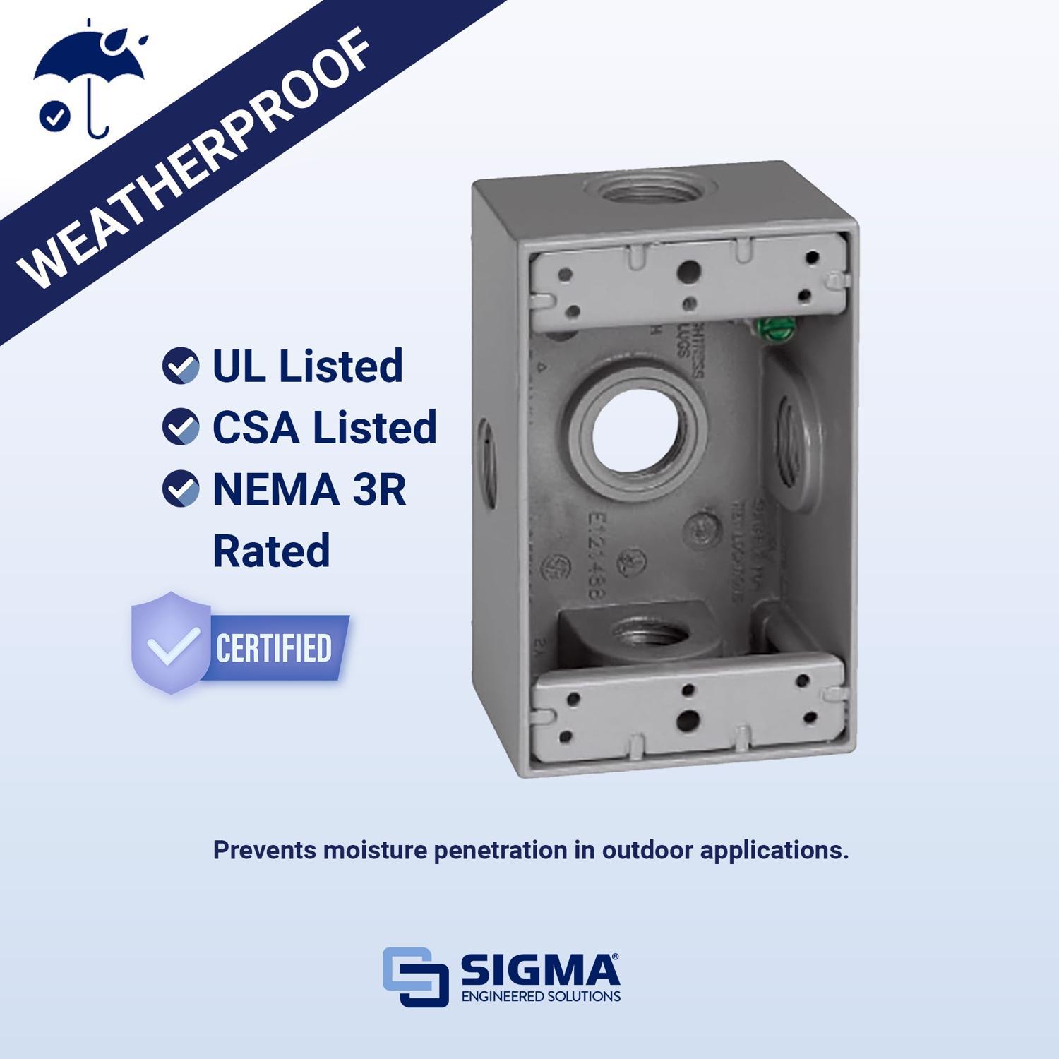 Sigma Engineered Solutions New Work 18.3 cu in Rectangle Die-Cast Metal 1 gang Weatherproof Box Gray