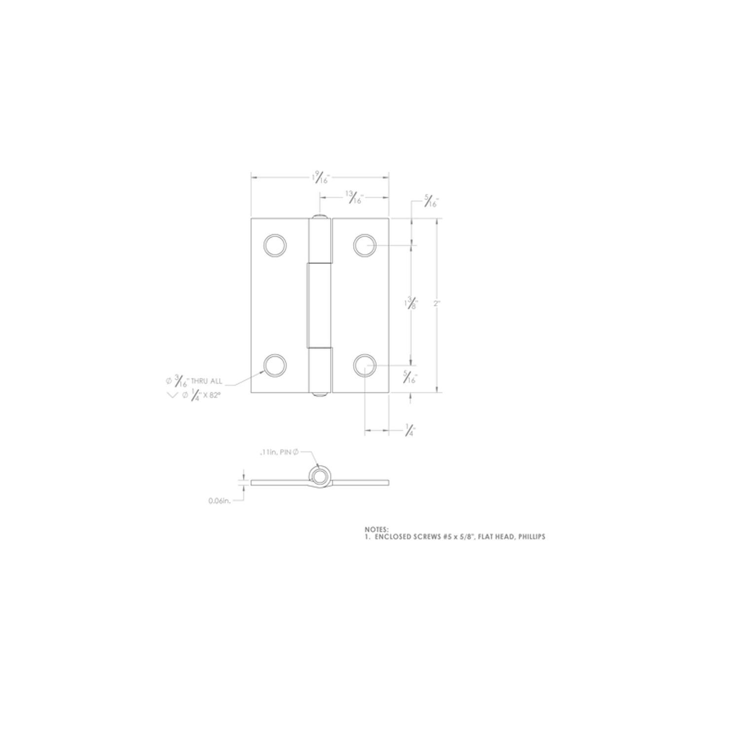 Ace 2.75 in. W X 2 in. L Chrome Steel Narrow Hinge 2 pk