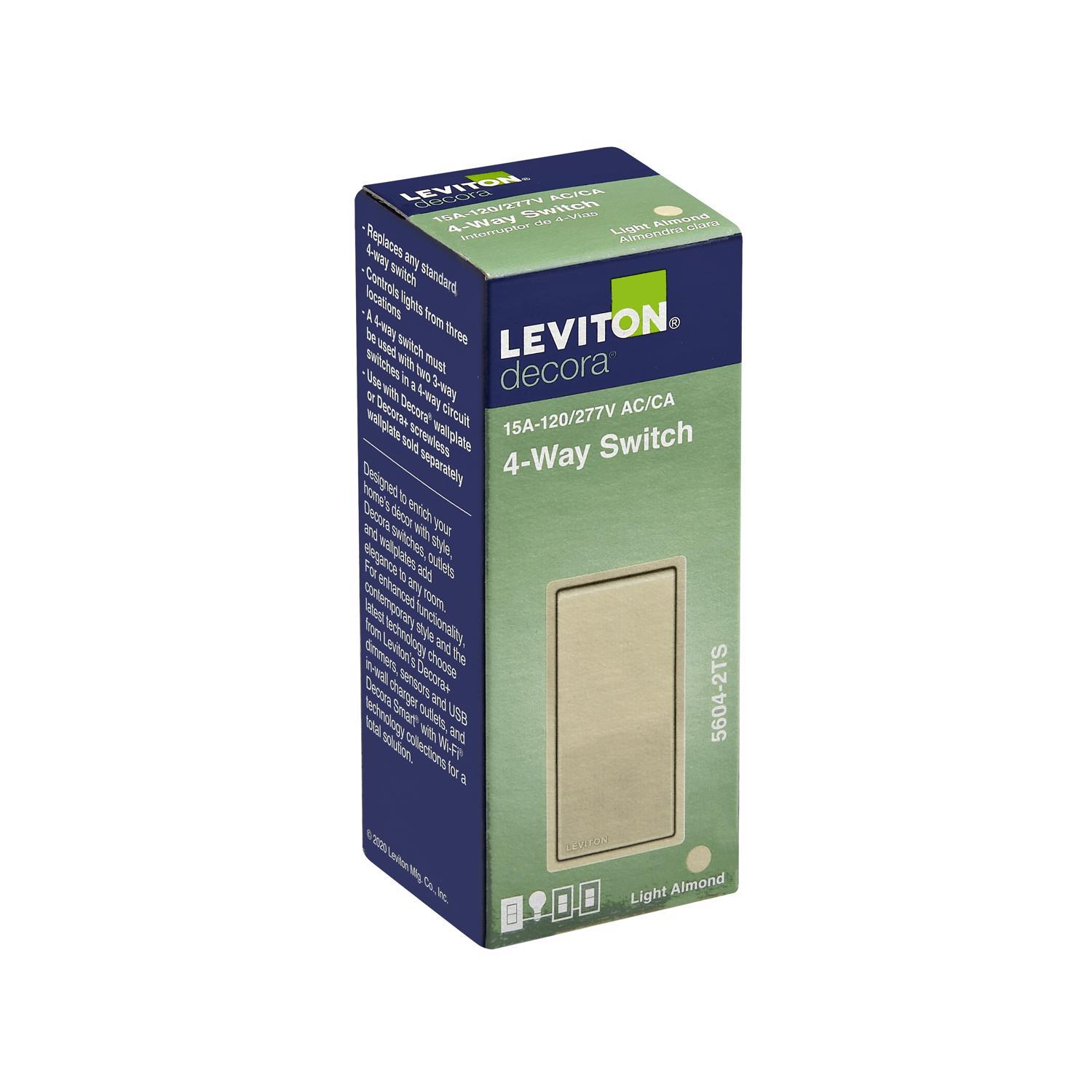 Leviton Decora 15 amps Four Pole Rocker AC Quiet Switch Light Almond 1 pk