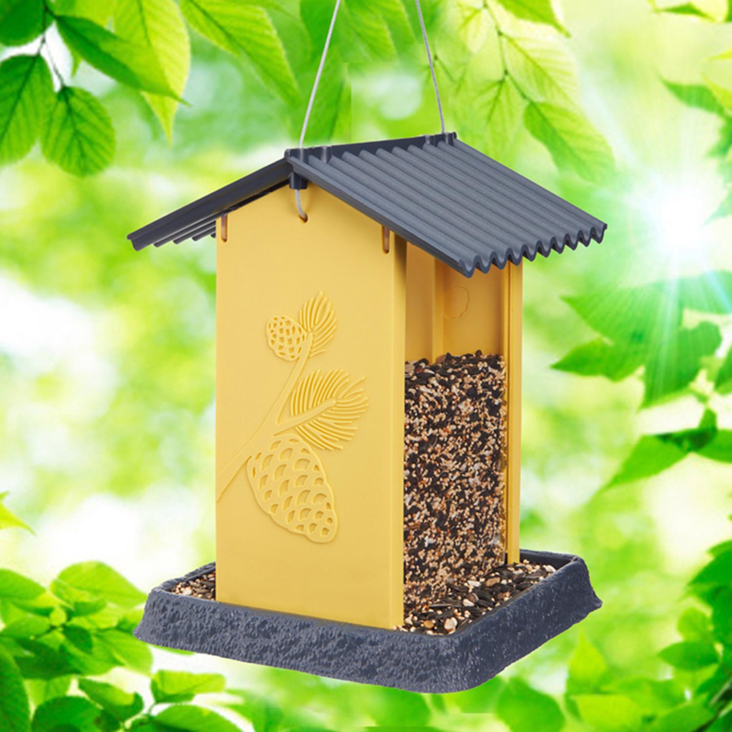 North States Village Wild Bird 4.25 lb Plastic Yellow Pinecone Hopper Bird Feeder 4 ports