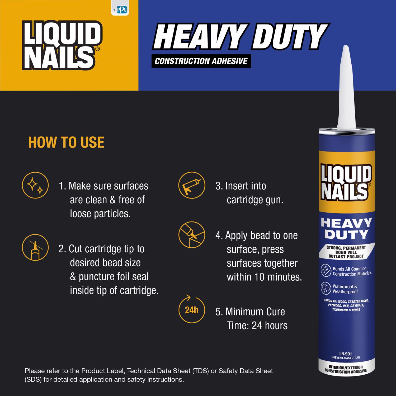 Liquid Nails Heavy Duty Solvent Based Construction Adhesive 10 oz