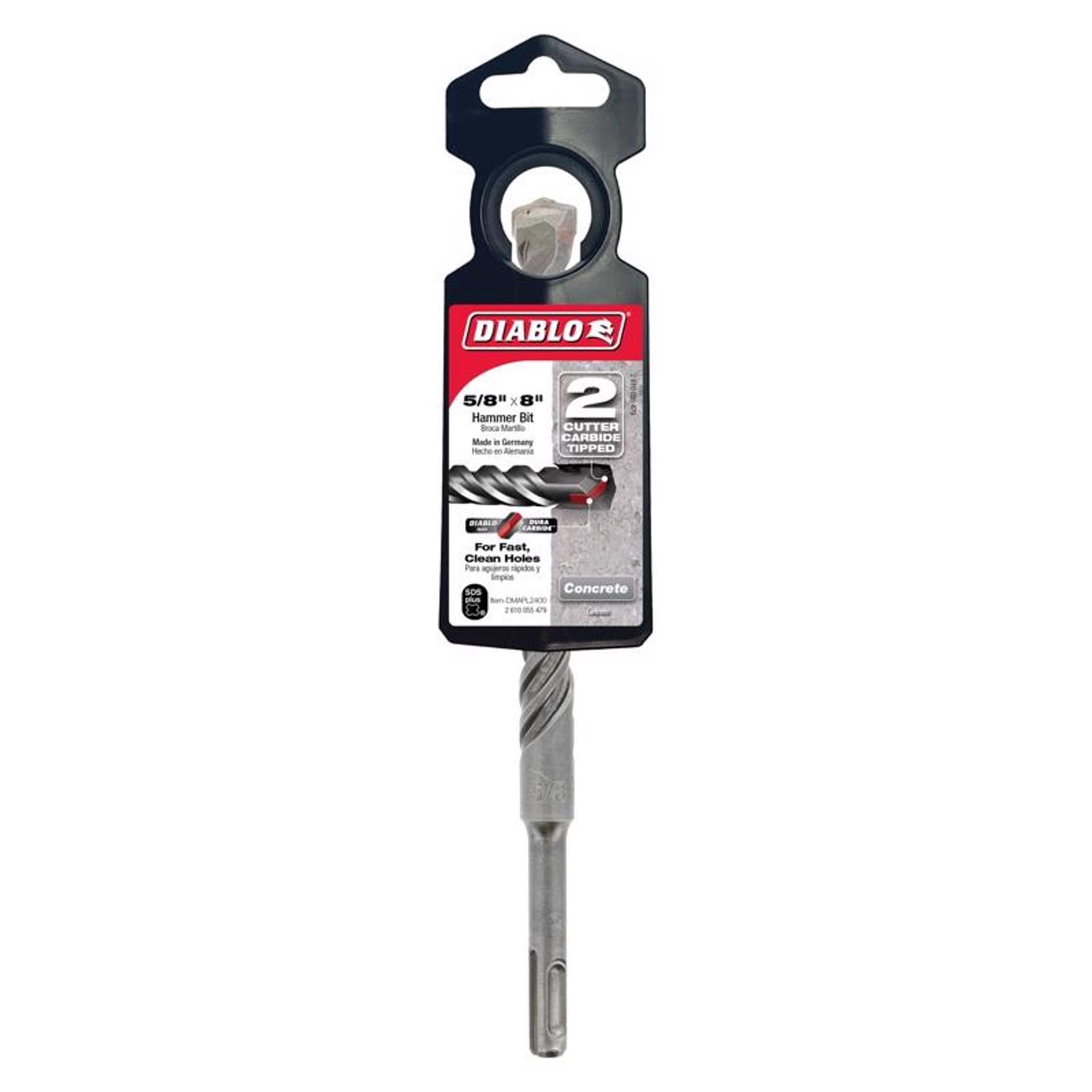 Diablo 5/8 in. X 8 in. L Carbide Tipped 2-Cutter Hammer Drill Bit SDS-Plus Shank 1 pk