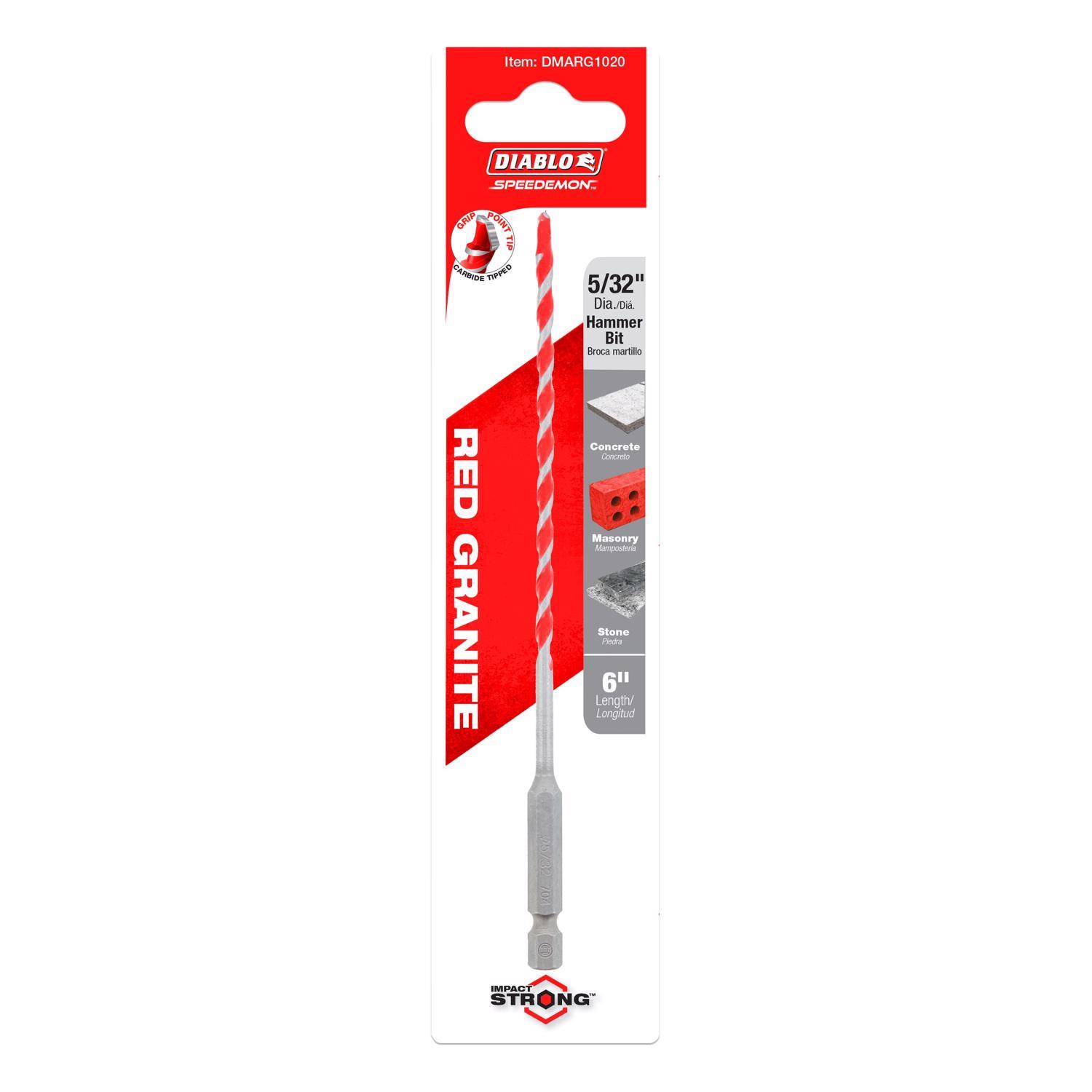 Diablo SPEEDemon 5/32 in. X 6 in. L Carbide Tipped Red Granite Hammer Drill Bit Hex Shank 1 pk