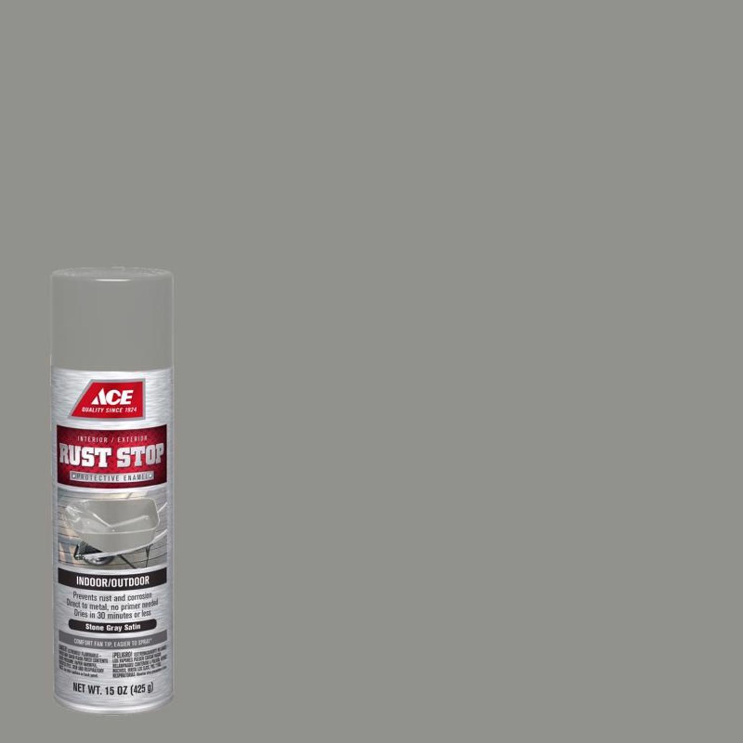 Ace Rust Stop Satin Stone Gray Protective Enamel Spray Paint 15 oz