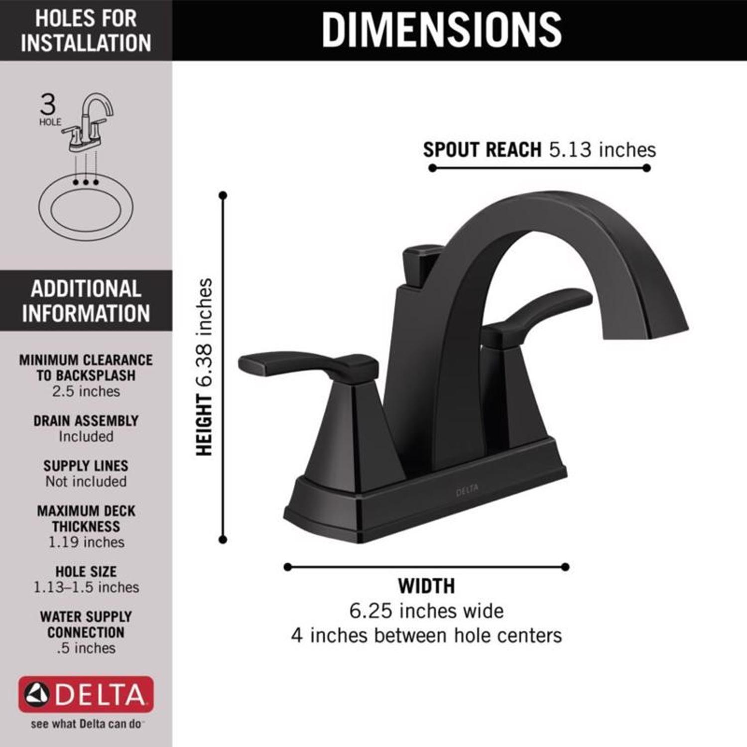 Delta Flynn Matte Black Bathroom Faucet 4 in.