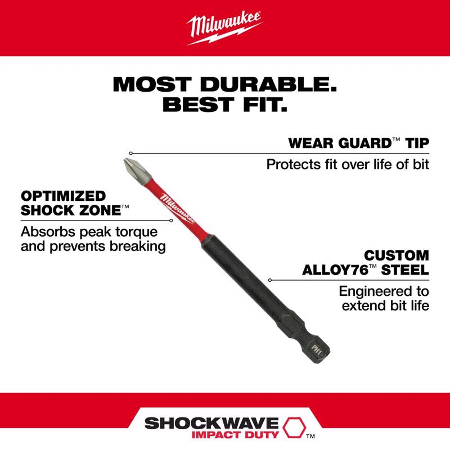 Milwaukee Shockwave Phillips #2 X 3-1/2 in. L Impact Power Bit Steel 1 pc
