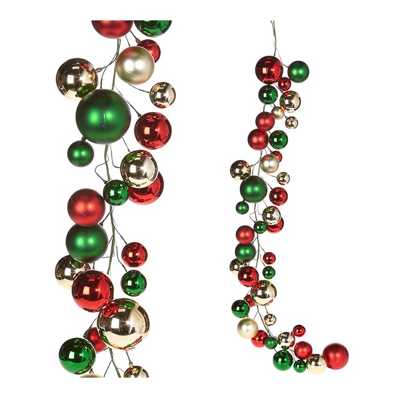 Raz Imports 4 in. RED, GREEN AND GOLD BALL GARLAND