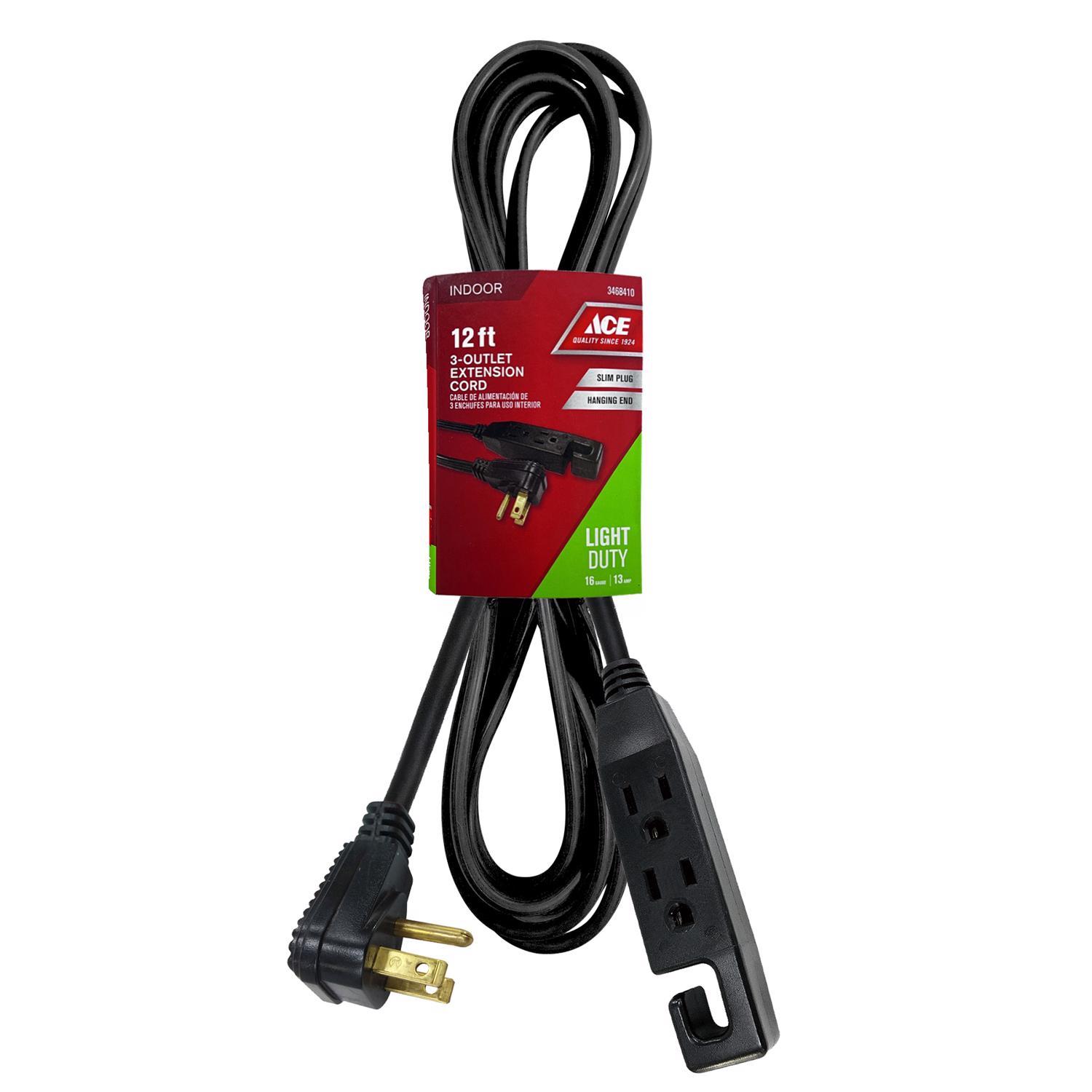 Ace Indoor 12 ft. L Black Extension Cord 16/3 STP-3
