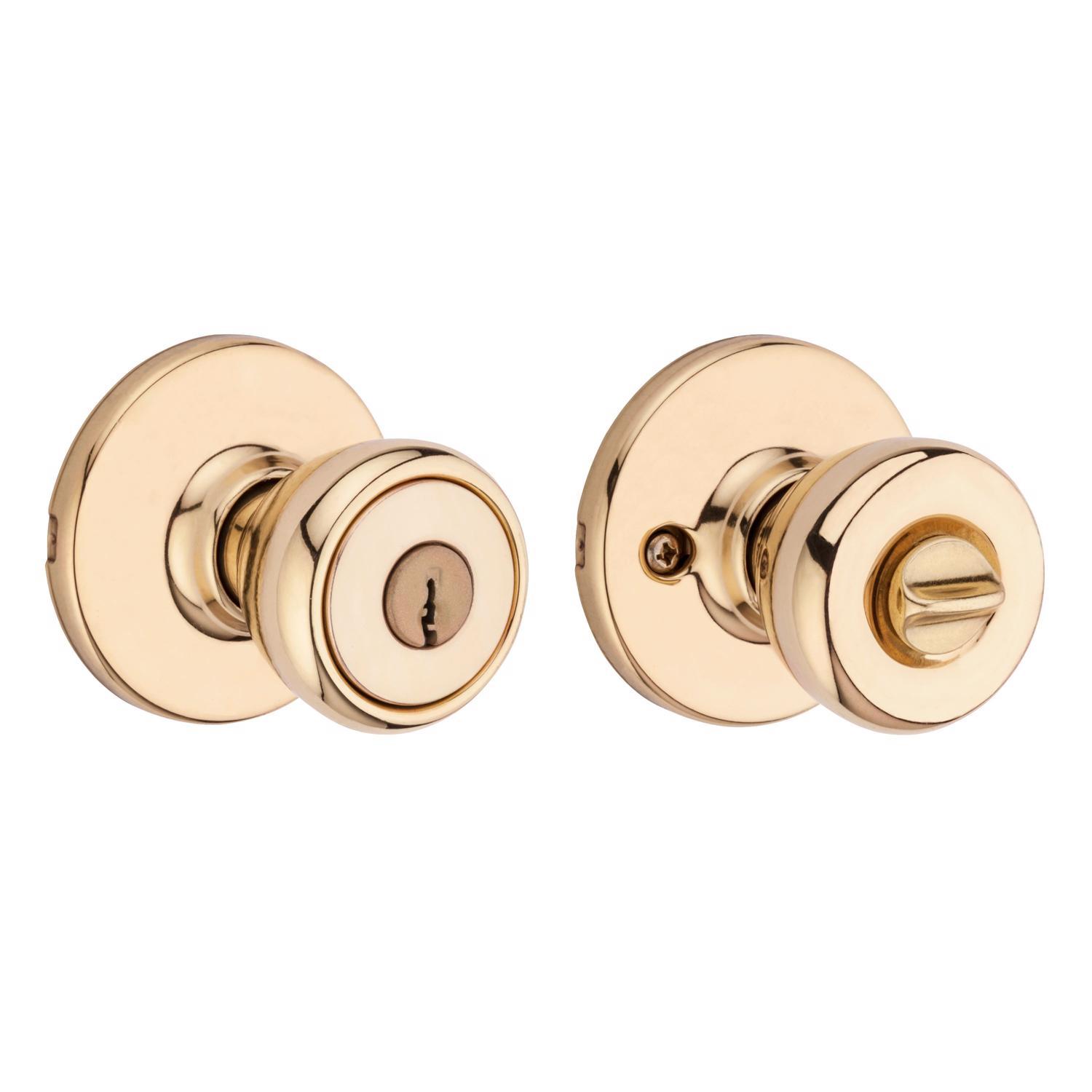 Kwikset Tylo Polished Brass Entry Door Knob 1-3/4 in.