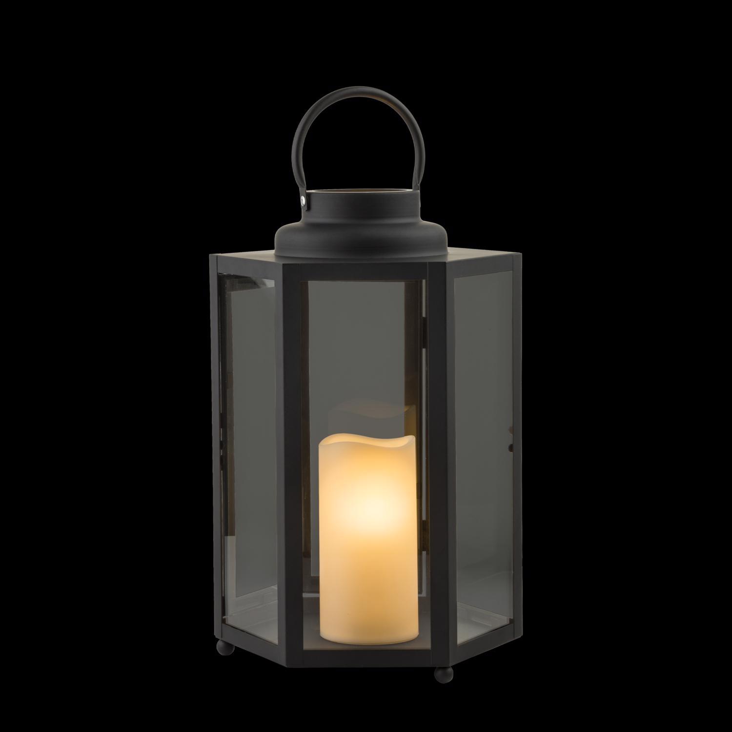 Alpine 14 in. Glass/Plastic Decorative Black Flameless Lantern