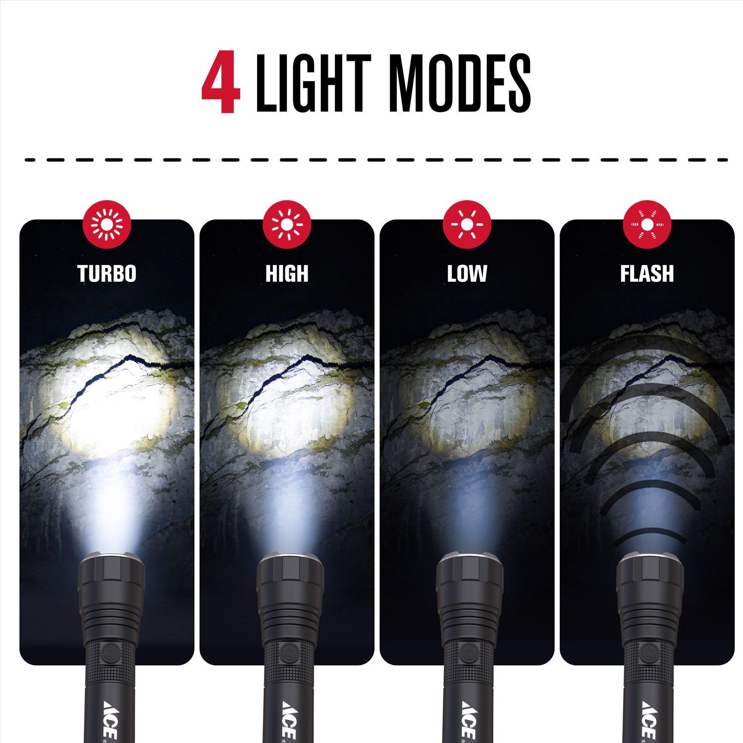 Ace 900 lm Black LED Rechargeable Rechargeable Flashlight 18650 Battery