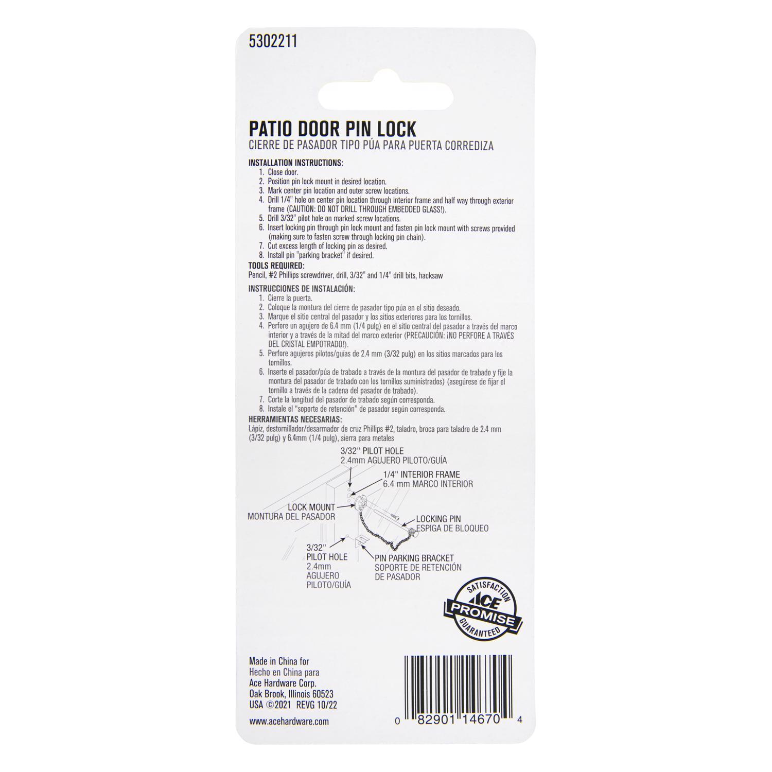 Ace Nickel Aluminum Indoor Patio Door Security Pin
