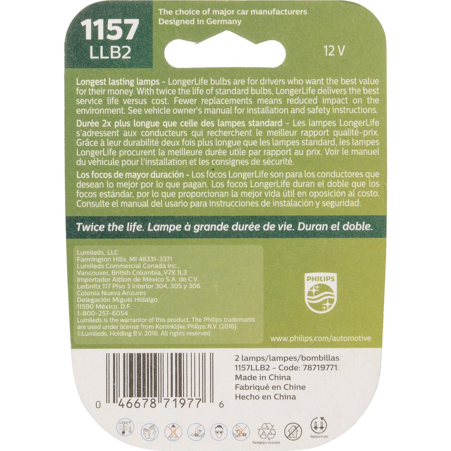 Philips Incandescent Back-Up/Cornering/Stop/Turn Miniature Automotive Bulb 1157LLB2